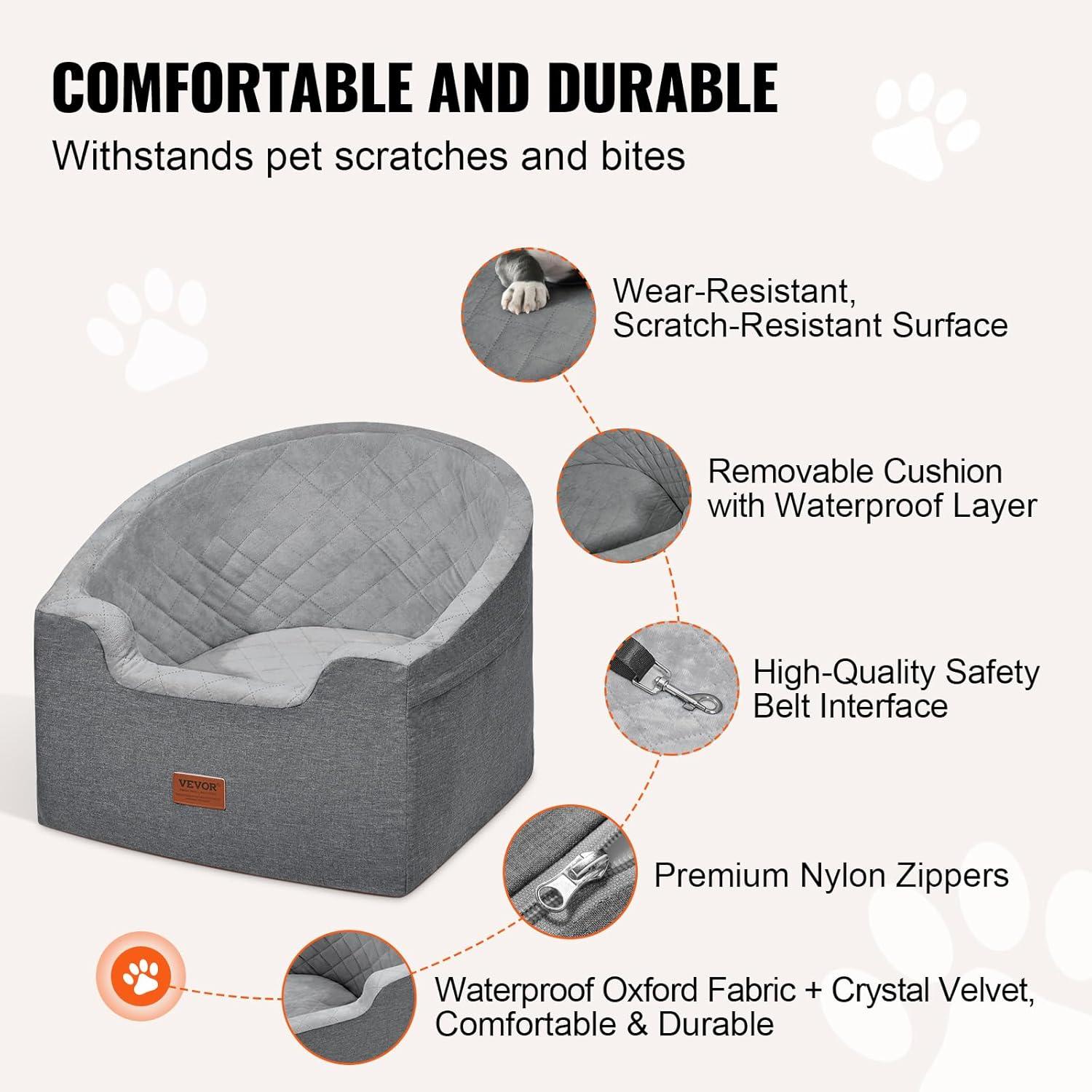 Gray Medium Soft Sided Dog Car Booster Seat