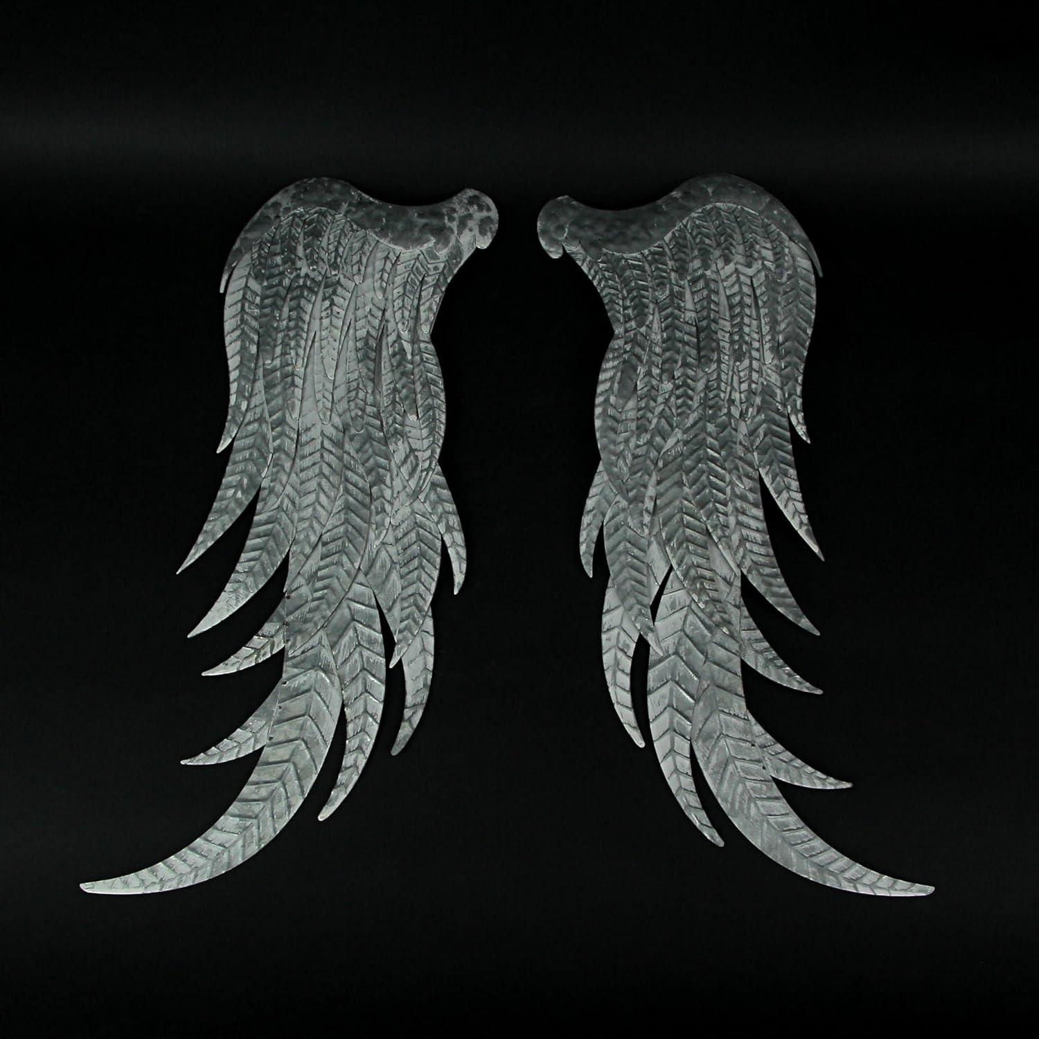 Zeckos Galvanized Metal Angel Wings Wall Art Home Decor Set of 2