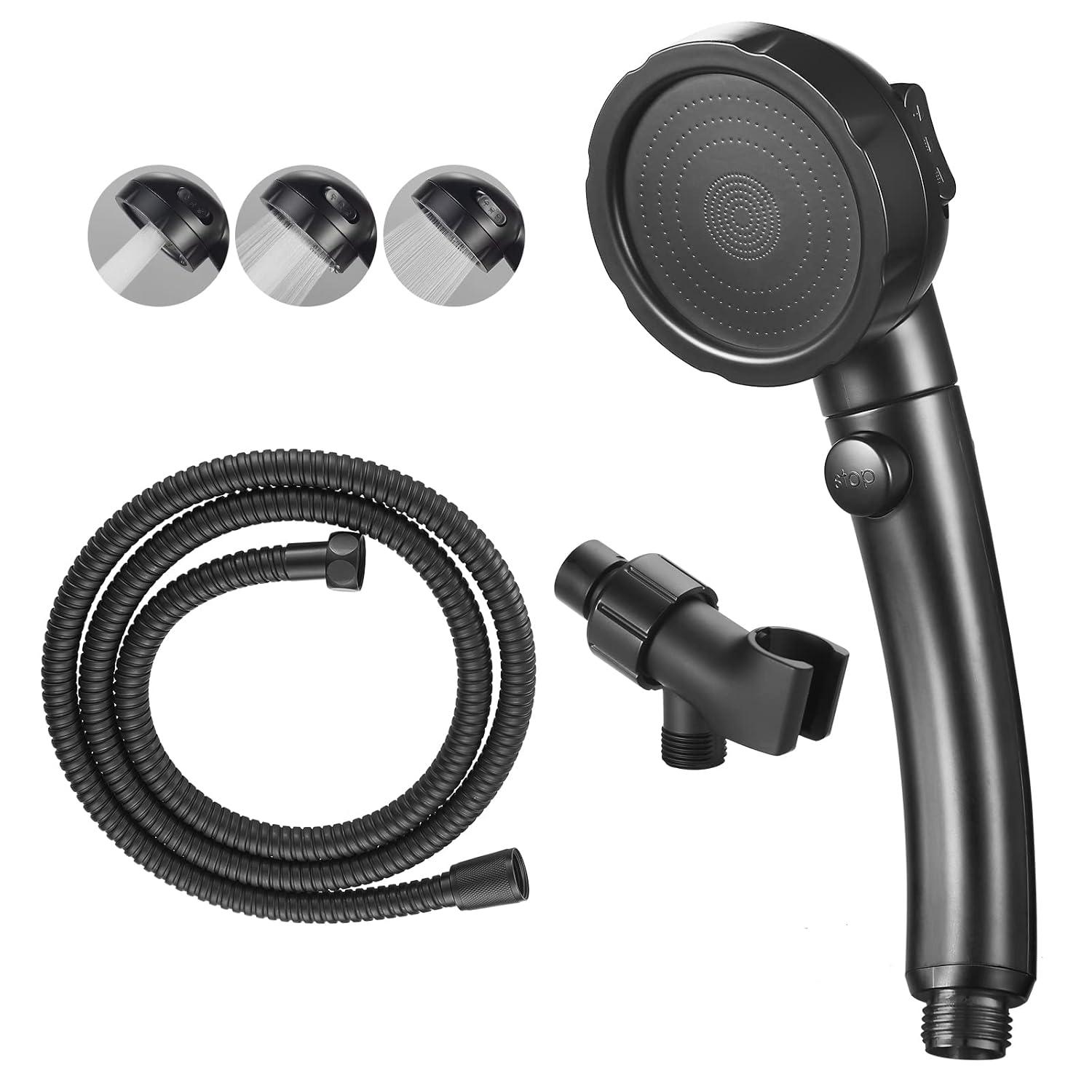 KAIYING Drill-Free High Pressure Handheld Shower Head with ONOFF Pause Switch 3 Spray Modes Water Saving Showerhead Detachable Puppy Shower Accessories (MShower Head (Chrome)+Bracket + Hose)