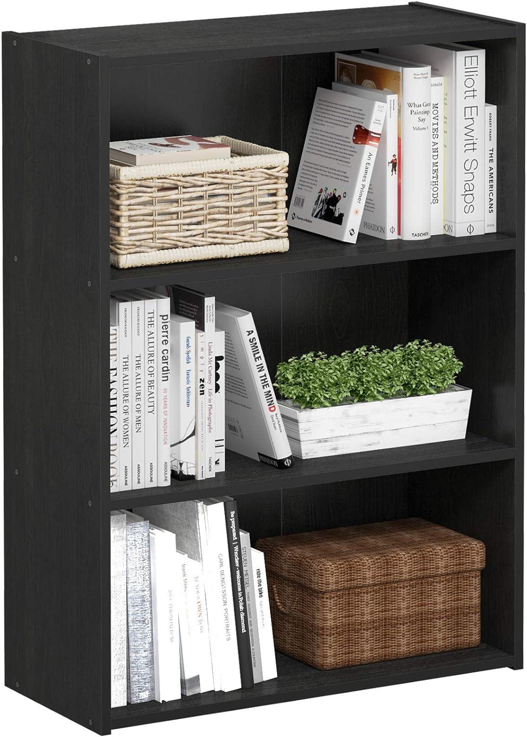 Kids' Heavy-Duty Black Wood 3-Tier Storage Cube Bookcase