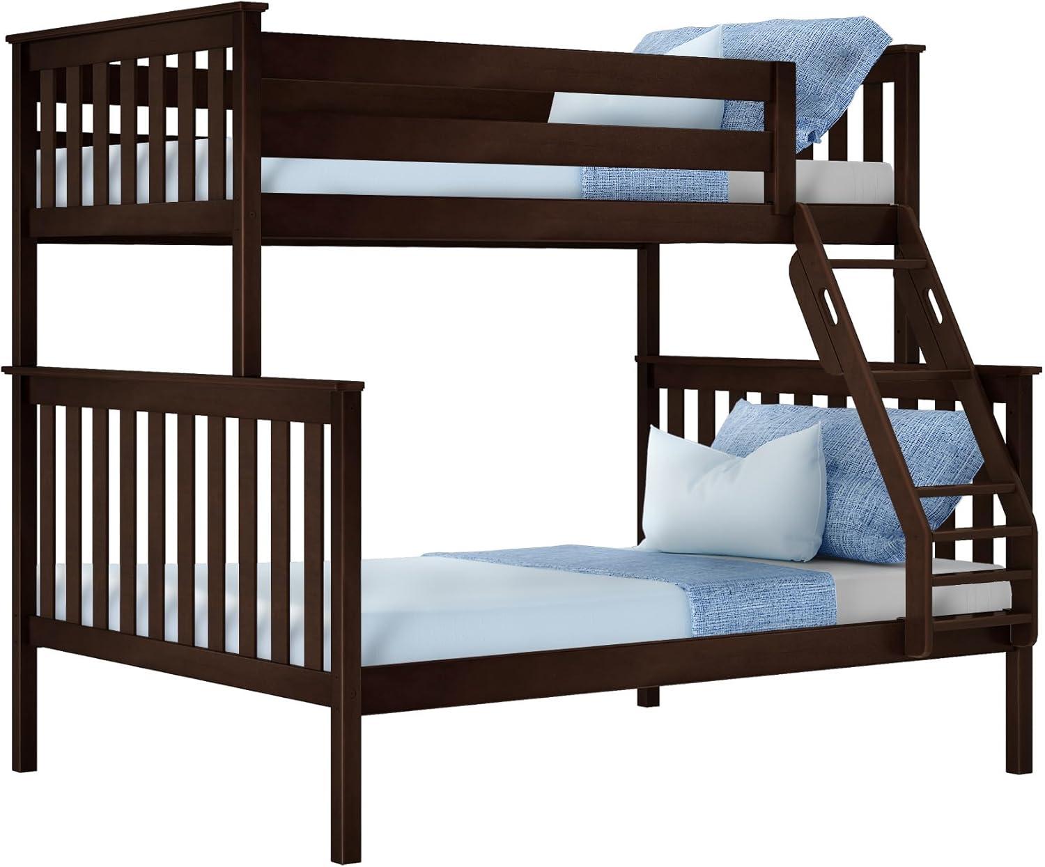 Max & Lily Bunk Bed Twin over Full Size, Solid Wood Bunk Beds with Ladder for Kids