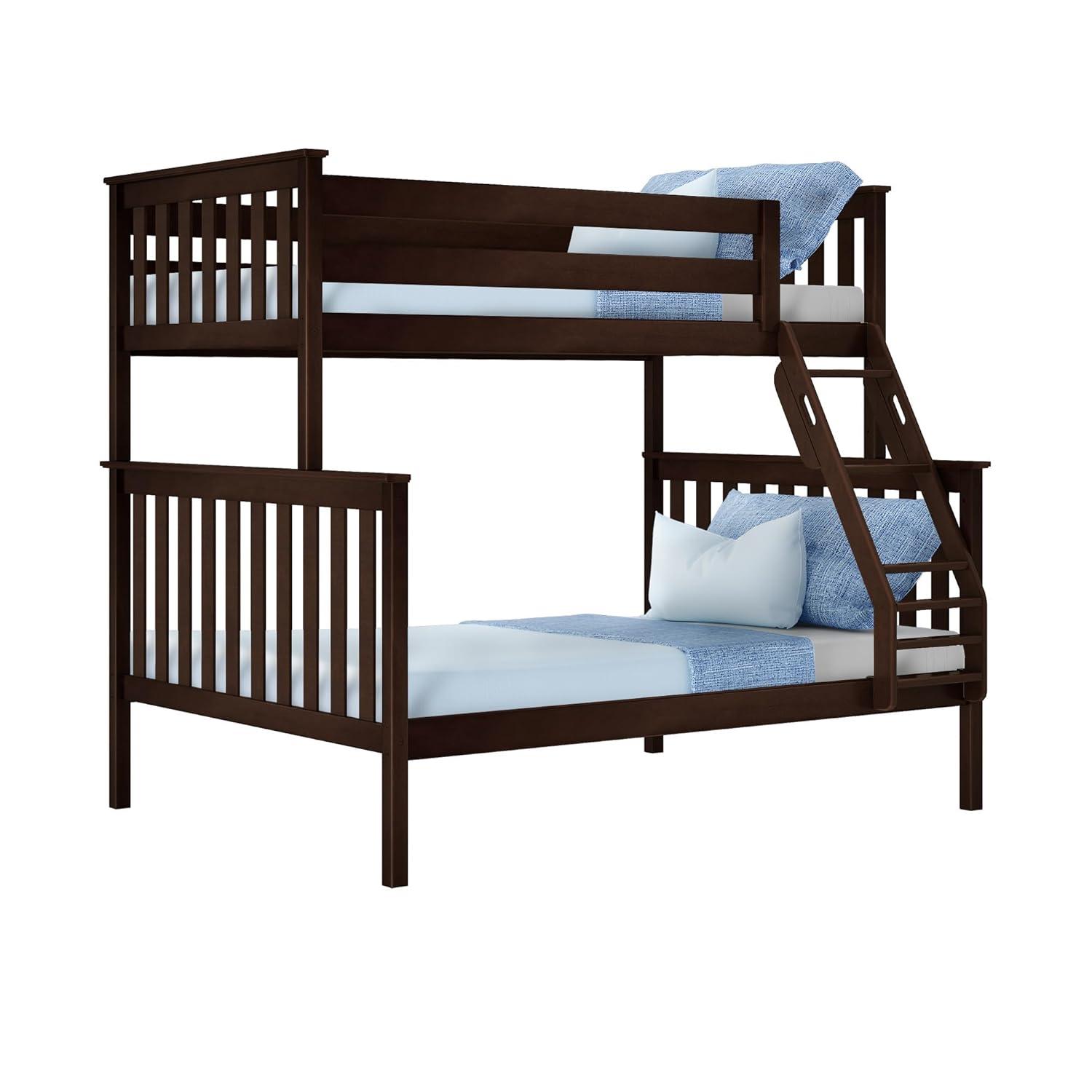 Max & Lily Bunk Bed Twin over Full Size, Solid Wood Bunk Beds with Ladder for Kids