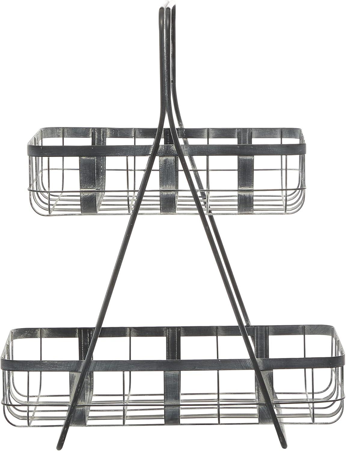 DecMode 25", 22"H Black Metal Wire Grid Storage Basket with Wheels and Handles, 2-Pieces