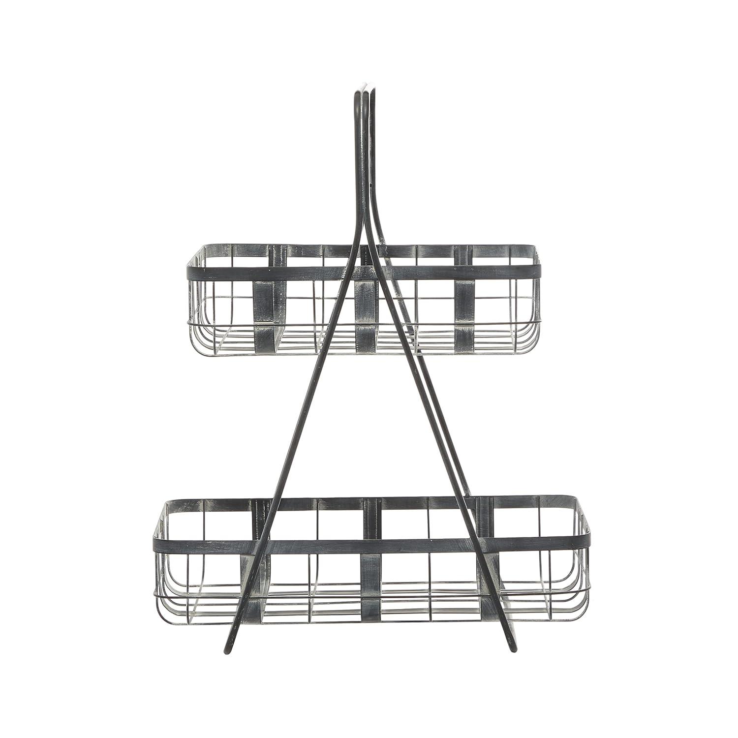 DecMode 25", 22"H Black Metal Wire Grid Storage Basket with Wheels and Handles, 2-Pieces
