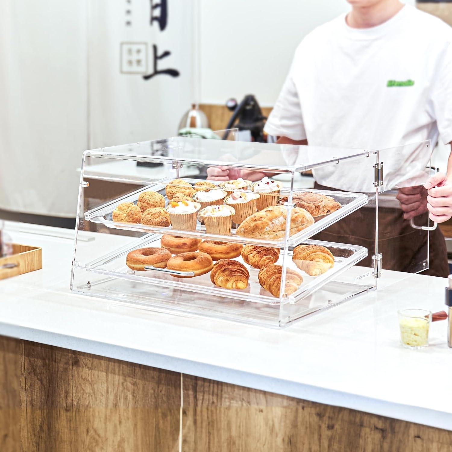 Clear Acrylic 2-Tier Pastry Display Case with Rear Door