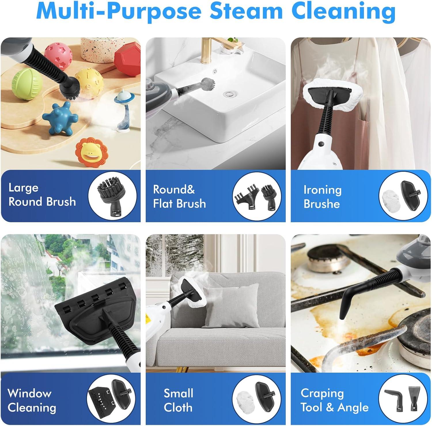 Steam Mop - All-in-one Powerful Handheld Steam Cleaner Detachable Floor Steamer with 11 Accessories, MultiPurpose Steamer for Hardwood Floors, Clothes,Windows,Tiles,Furniture,Carpet, Whole Home Use