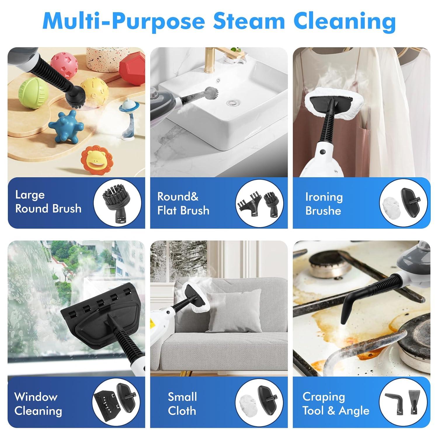Steam Mop - All-in-one Powerful Handheld Steam Cleaner Detachable Floor Steamer with 11 Accessories, MultiPurpose Steamer for Hardwood Floors, Clothes,Windows,Tiles,Furniture,Carpet, Whole Home Use