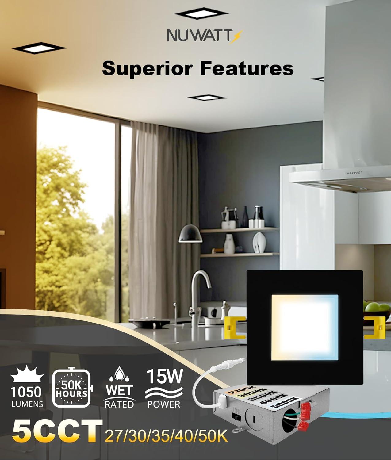 Panel Downlight 6'' Selectable Color Temperature Dimmable Air-Tight IC Rated LED Canless Recessed Lighting Kit