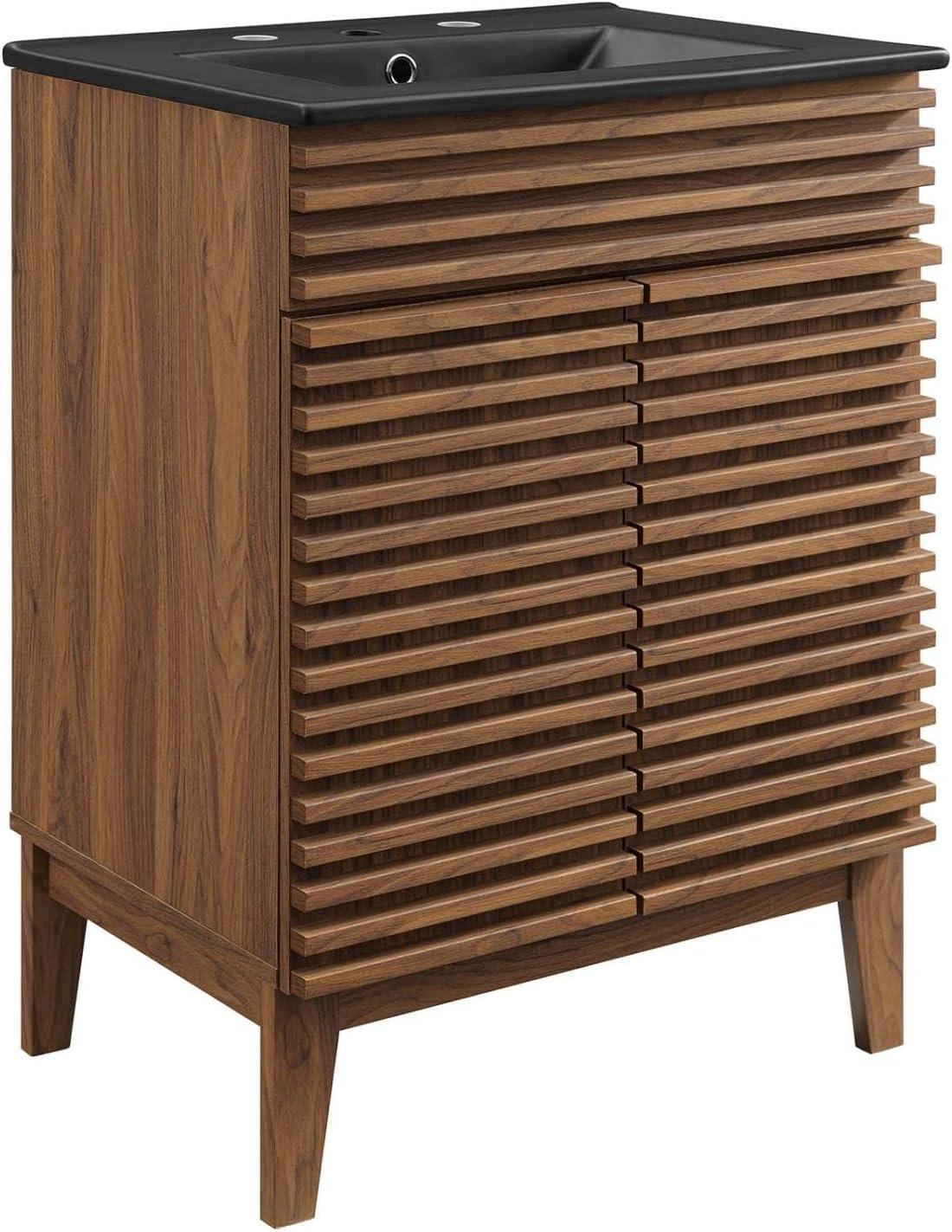 Modway Render 24" Modern Wood Bathroom Vanity in Walnut/Black