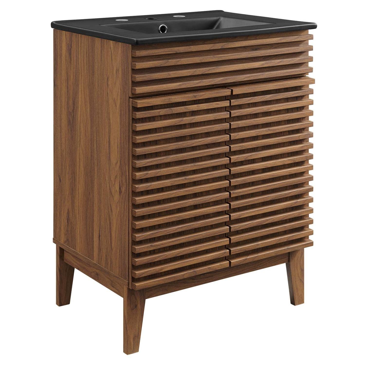Modway Render 24" Modern Wood Bathroom Vanity in Walnut/Black