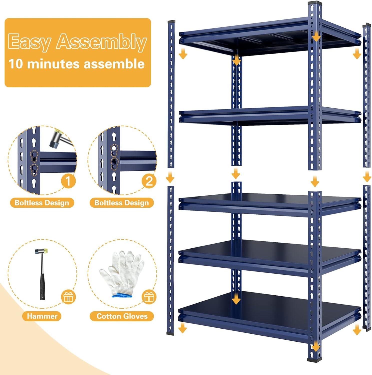 Blue Heavy Duty 72" Adjustable 5-Tier Metal Garage Shelving