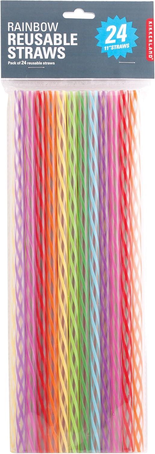 Kikkerland Rainbow 11" Reusable Plastic Straws, 24 pack