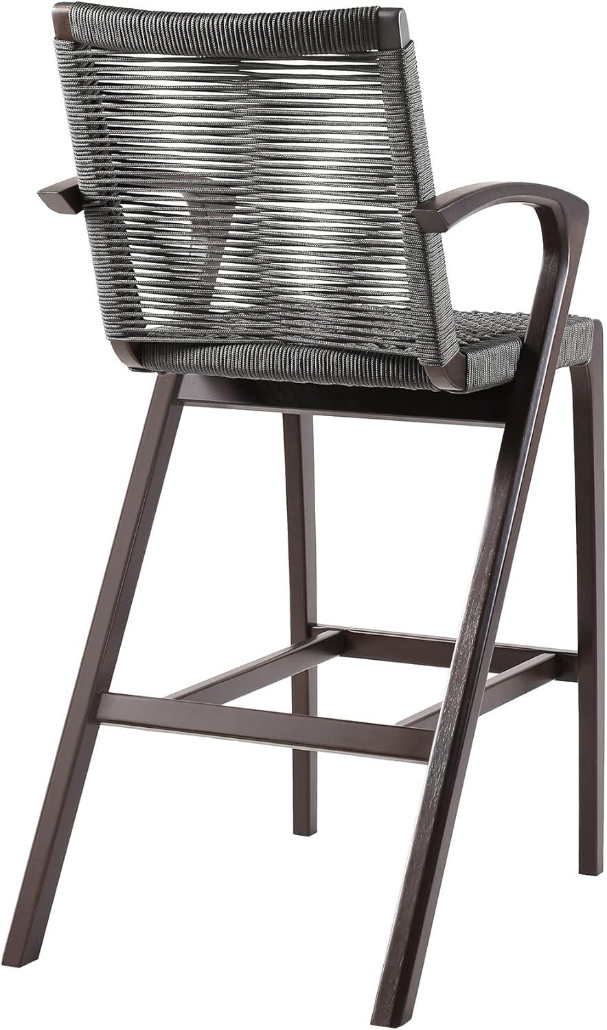 Nabila Outdoor Dark Eucalyptus Wood and Grey Rope Counter and Bar height Stool