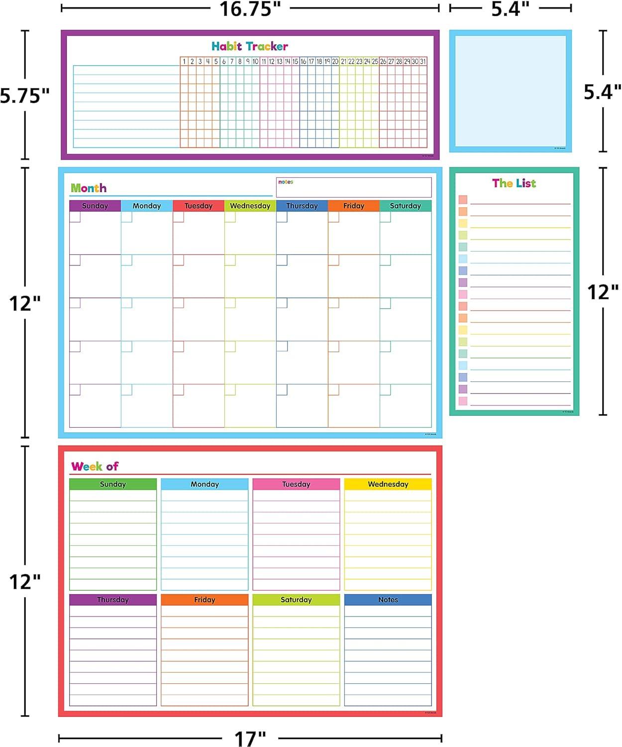 Colorful Magnetic Dry-Erase Weekly and Monthly Calendar Set