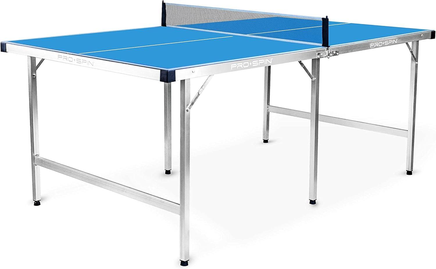 PRO-SPIN Blue Aluminum Folding Outdoor Ping Pong Table with Net