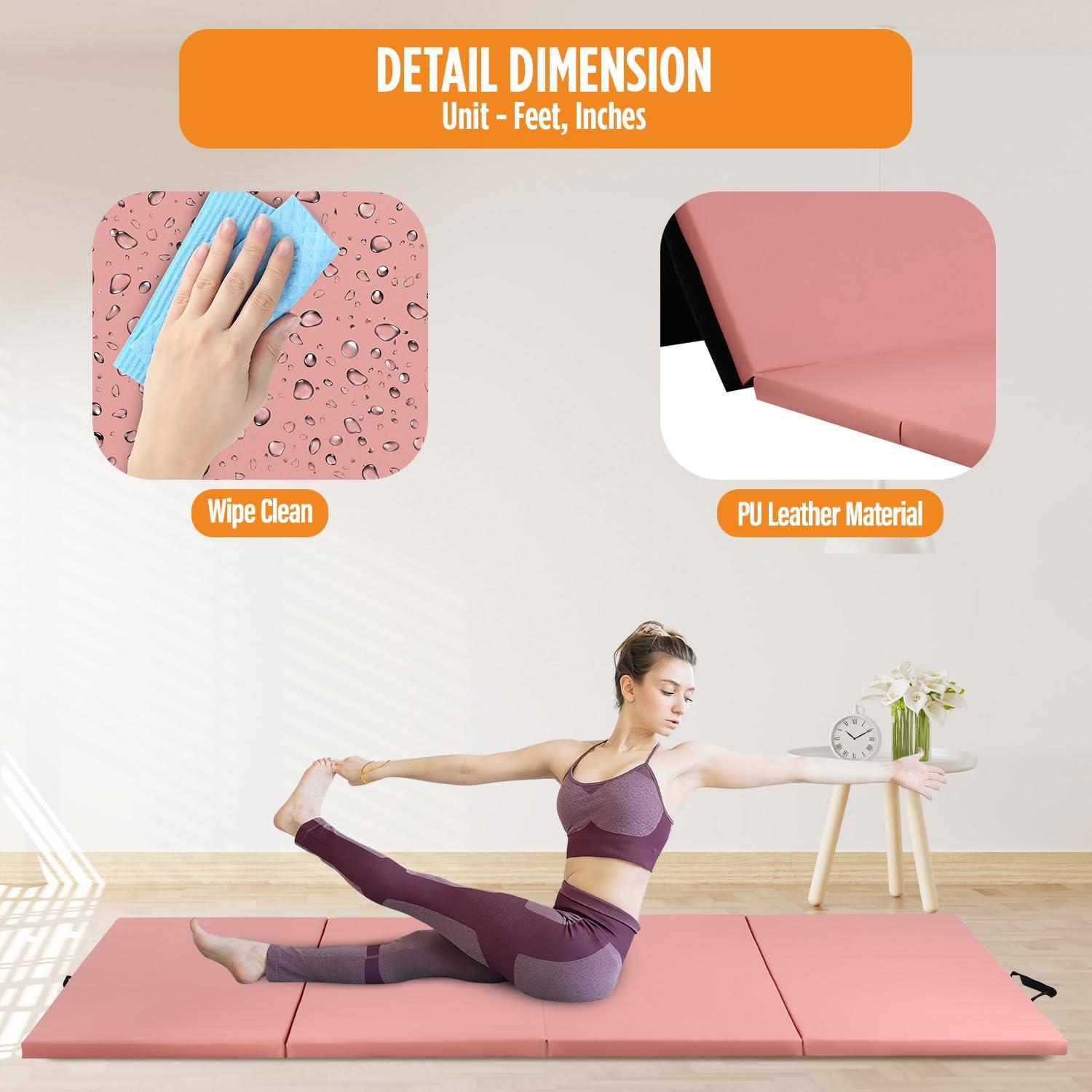 PayLessHere Gymnastics Mat - Folding Gymnastic Mat for Tumbling, Stretching, Yoga & Arts - Thick PU Leather - Indoor/Outdoor