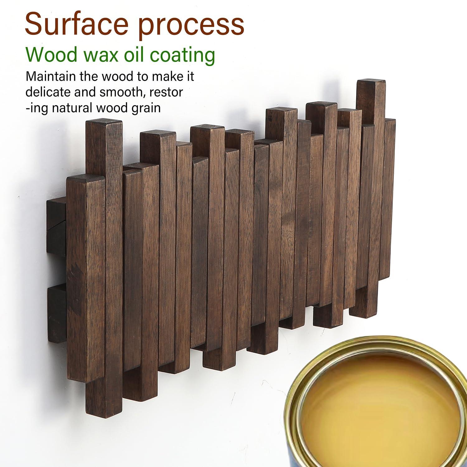 Natural Wood Wall Mounted Piano Coat Rack| Coat Rack Wall Mount| Flip Down Wall Hook Rack 5 Hooks| Entryway Coat Rack,Made of Acacia Wood (Dyed with Wood Wax Oil).Wall Art