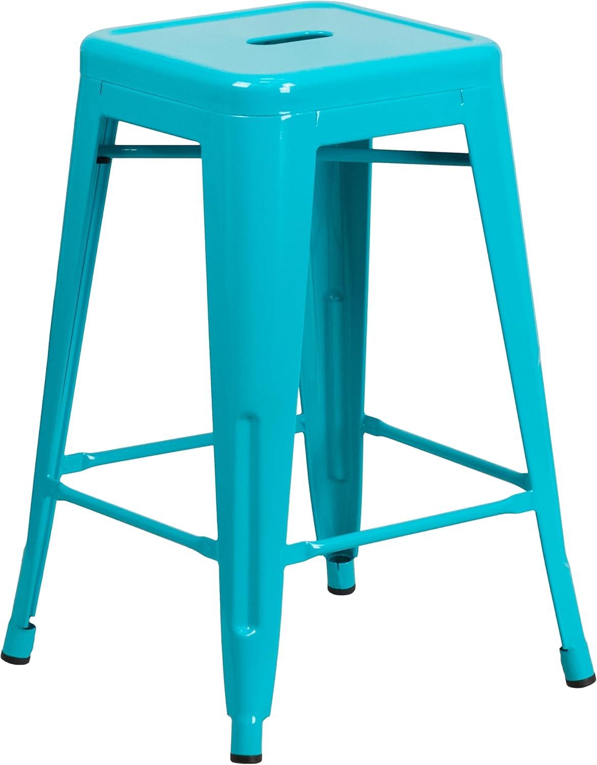 Flash Furniture Commercial Grade 24" High Backless Crystal Teal-Blue Indoor-Outdoor Counter Height Stool