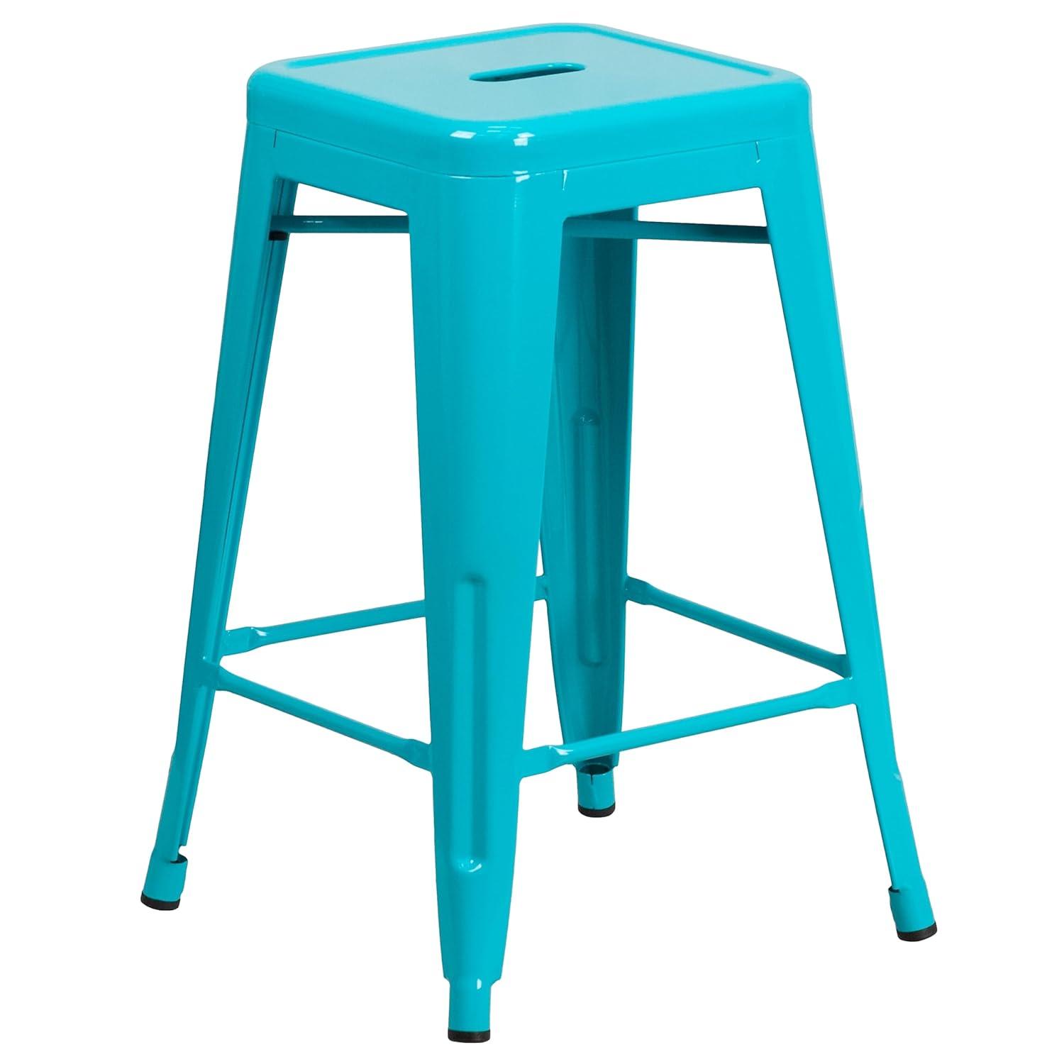 Flash Furniture Commercial Grade 24" High Backless Crystal Teal-Blue Indoor-Outdoor Counter Height Stool