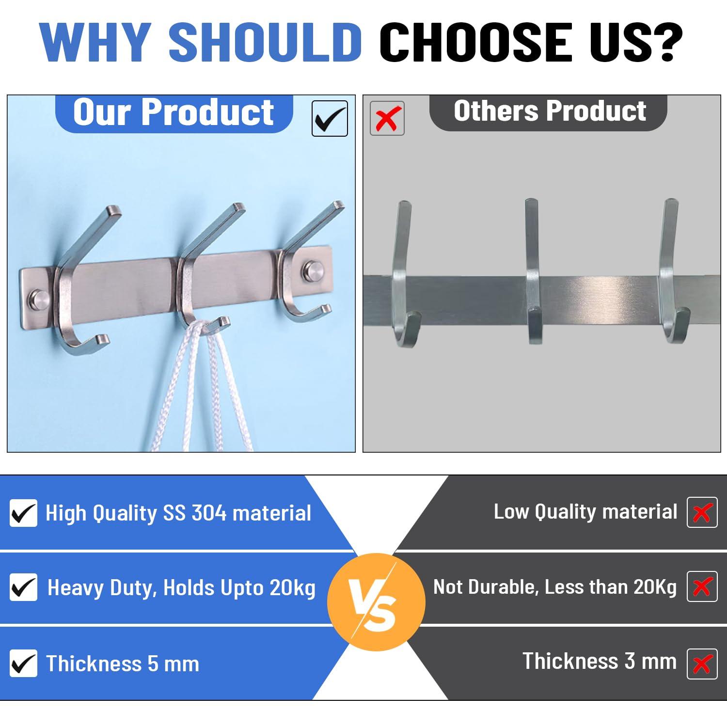 GlazieVault Coat Rack Wall Mount - Stainless Steel (2 Pack) - Heavy Duty Hooks for Hat, Towel, Robes, Jacket, Clothes - Bathroom, Entryway Hanger (Silver J)