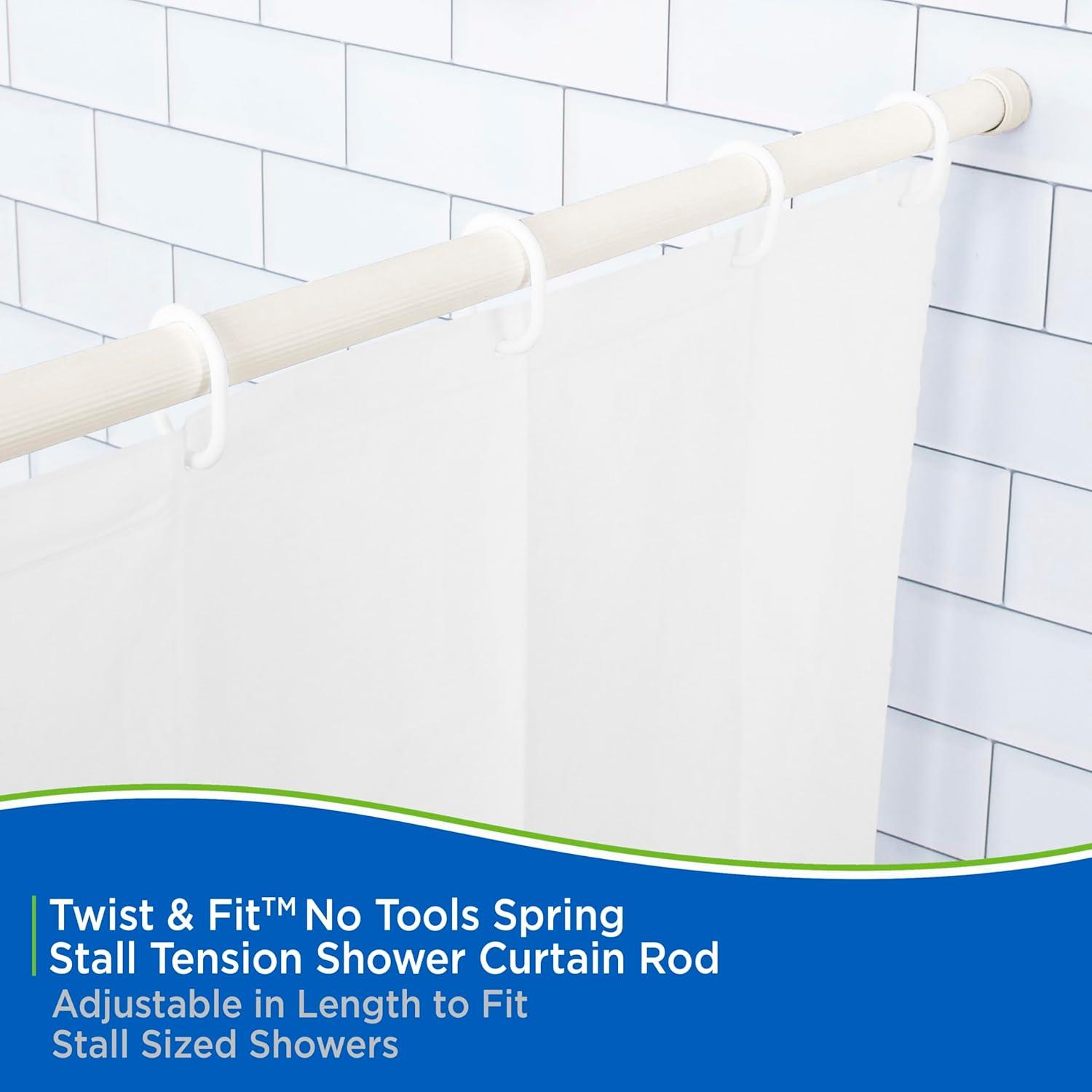 Kenney® Twist & Fit™ No Tools Rust-Resistant Coated Steel Straight Spring Tension Stall Shower Curtain Rod, 24-38", Alabaster