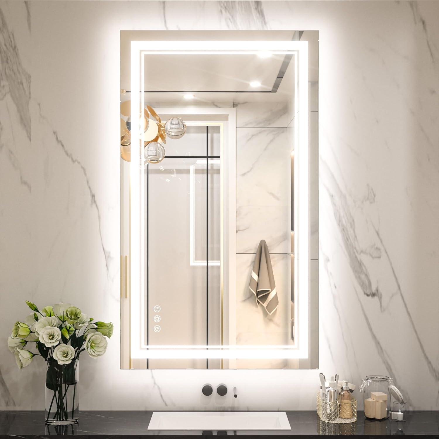 Ivy Bronx Keonjinn 40 X 24 In LED Bathroom Mirror With Lights, Adjustable 3 Color Lights, LED Vanity Mirror, Wall Mounted Anti-Fog Dimmable Mirror, UL Listed LED Driver, HD Tempered Glass(Horizontal/Vertical)