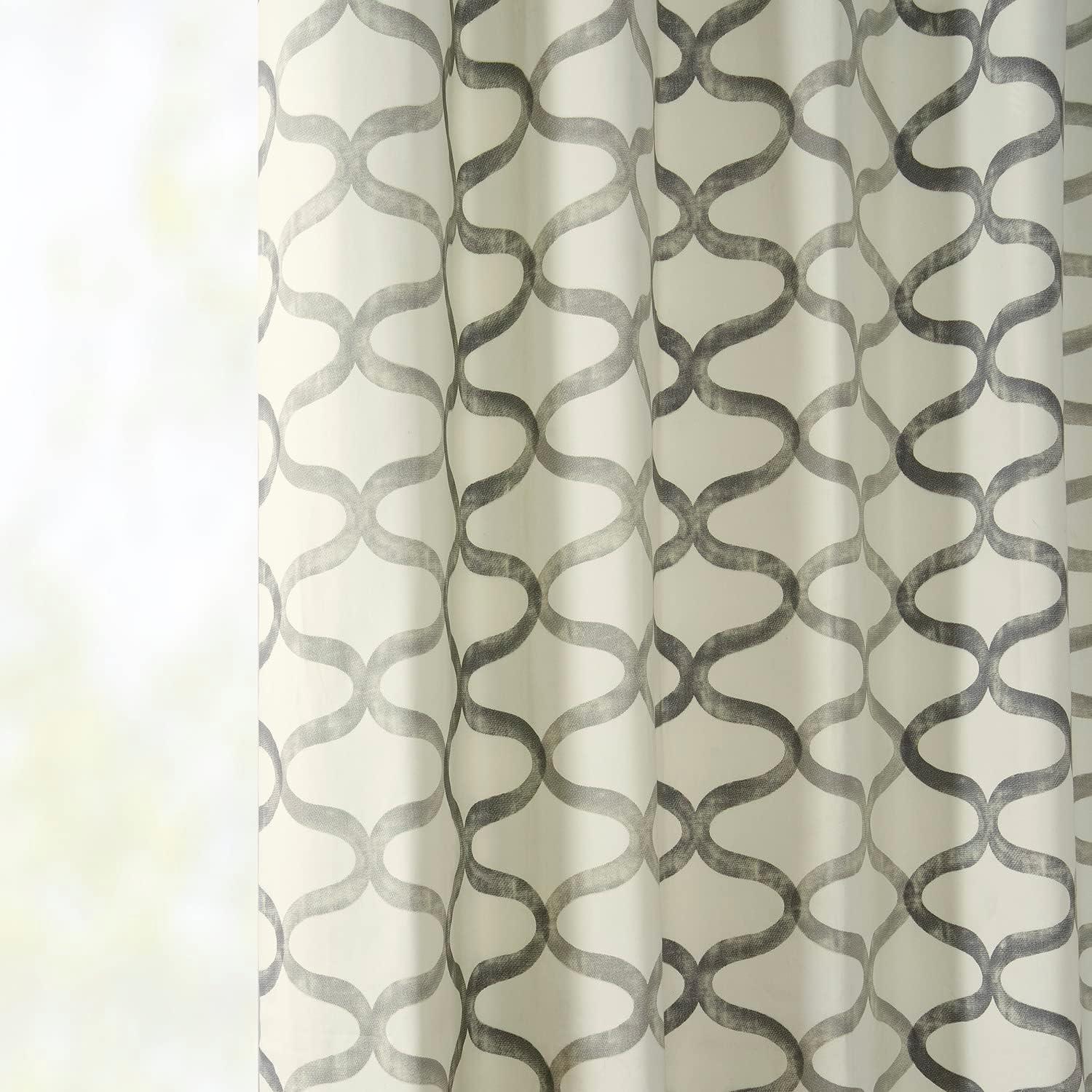 Silver Geometric Cotton Room-Darkening 96" Window Curtains