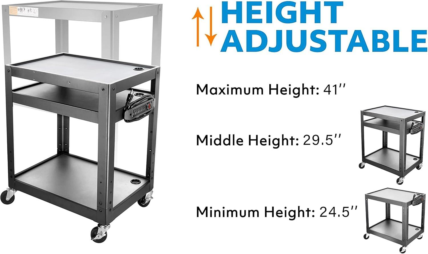 POCHAR Height Adjustable Metal Construction AV Cart - Supports up to 300 lbs