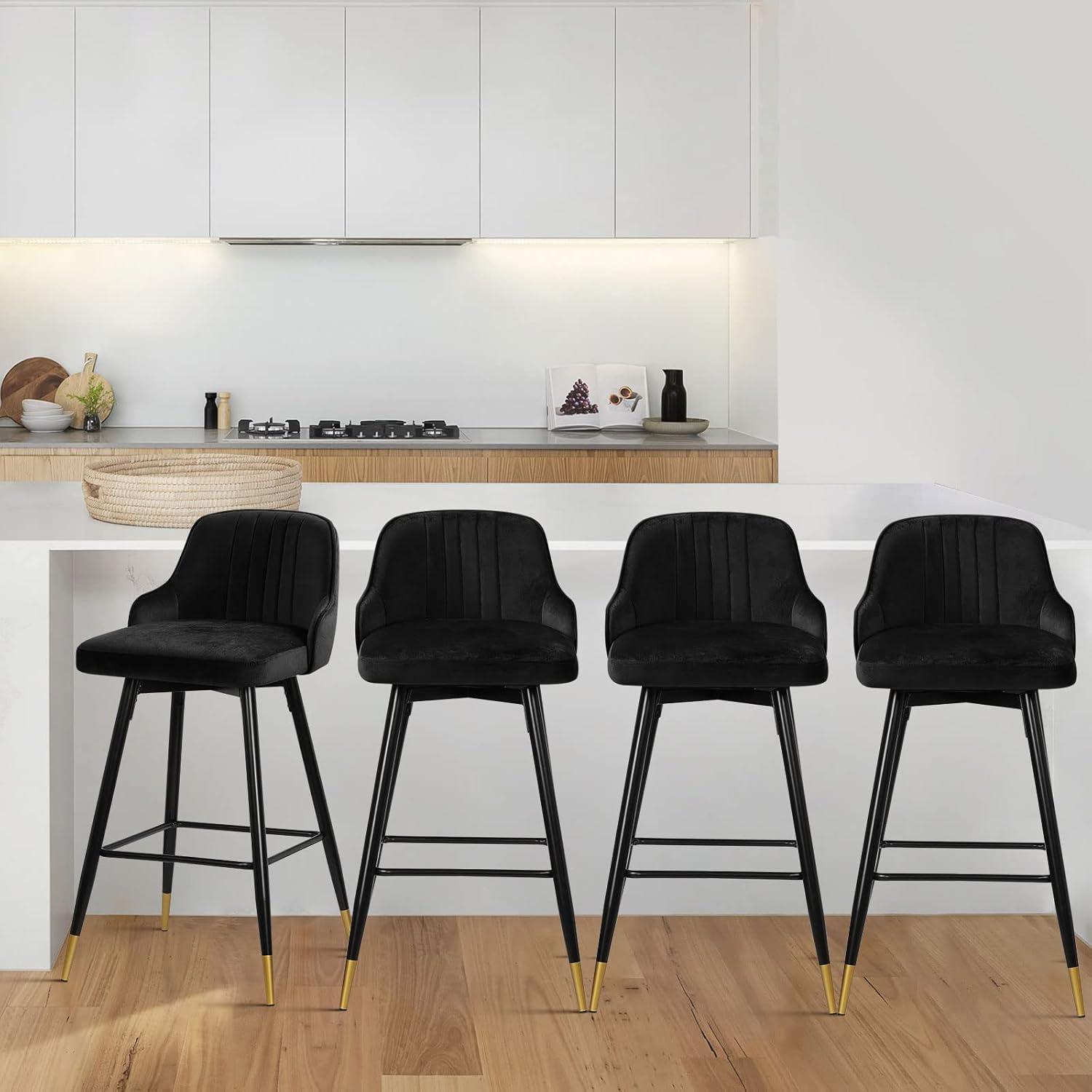 Everly Quinn Swivel Velvet Upholstered Counter & Bar Stool (Set of 2)