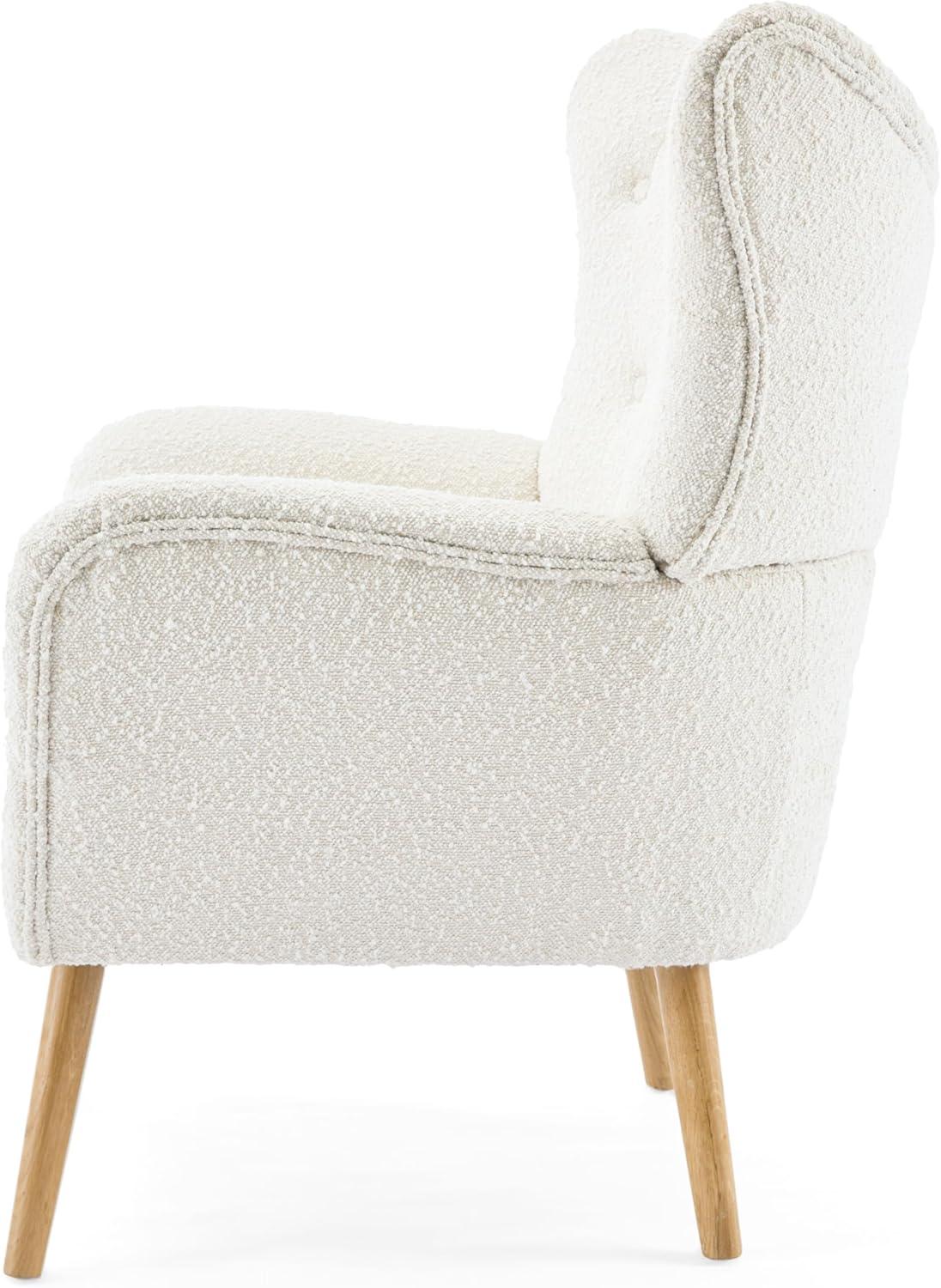 Christopher Knight Home Faschia Mid Century Accent Chair, Boucle Textured Arm Chair, Upholstered Single Sofa, Tufted Reading Chair, Indoor Backrest Chair for Living Room, Home Rest, White + Oak