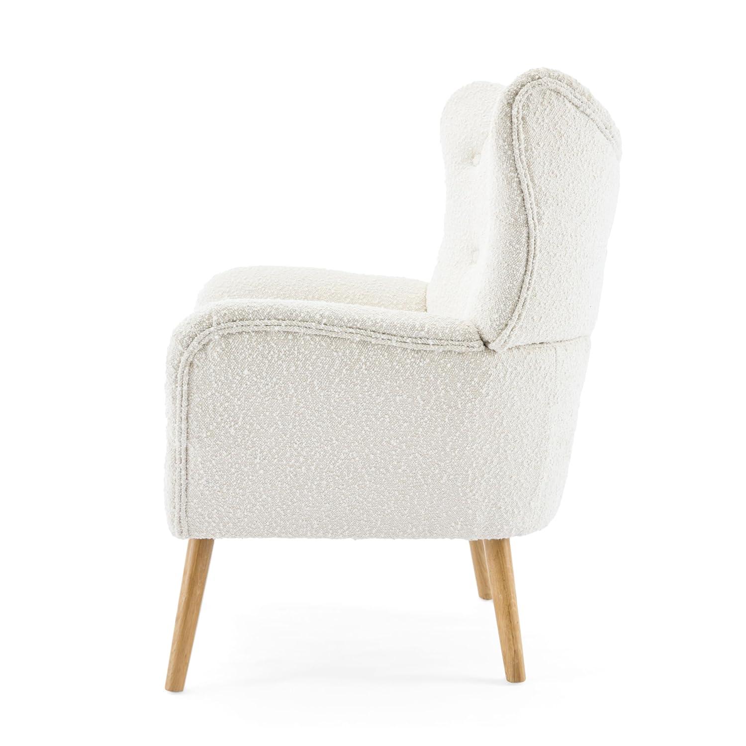 Christopher Knight Home Faschia Mid Century Accent Chair, Boucle Textured Arm Chair, Upholstered Single Sofa, Tufted Reading Chair, Indoor Backrest Chair for Living Room, Home Rest, White + Oak