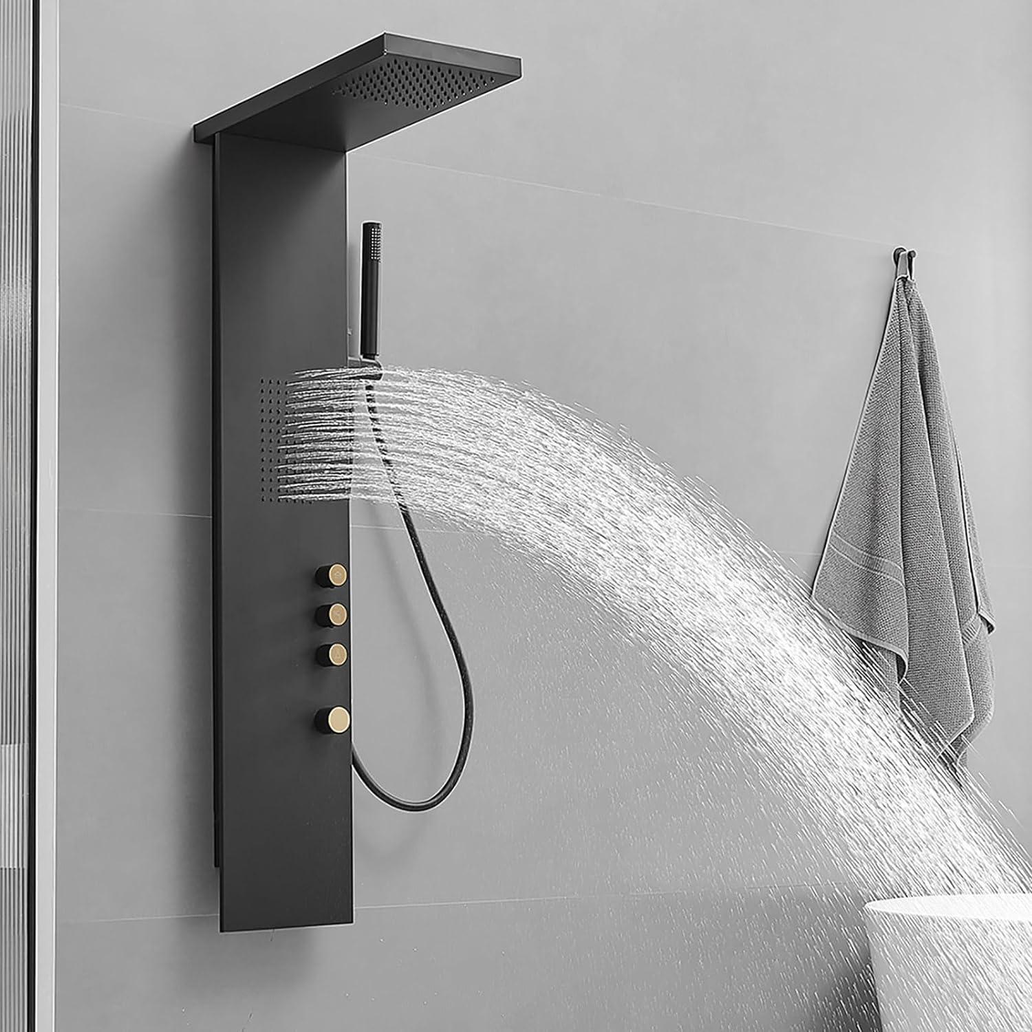 Matte Black Stainless Steel Quadruple Handle Shower Tower