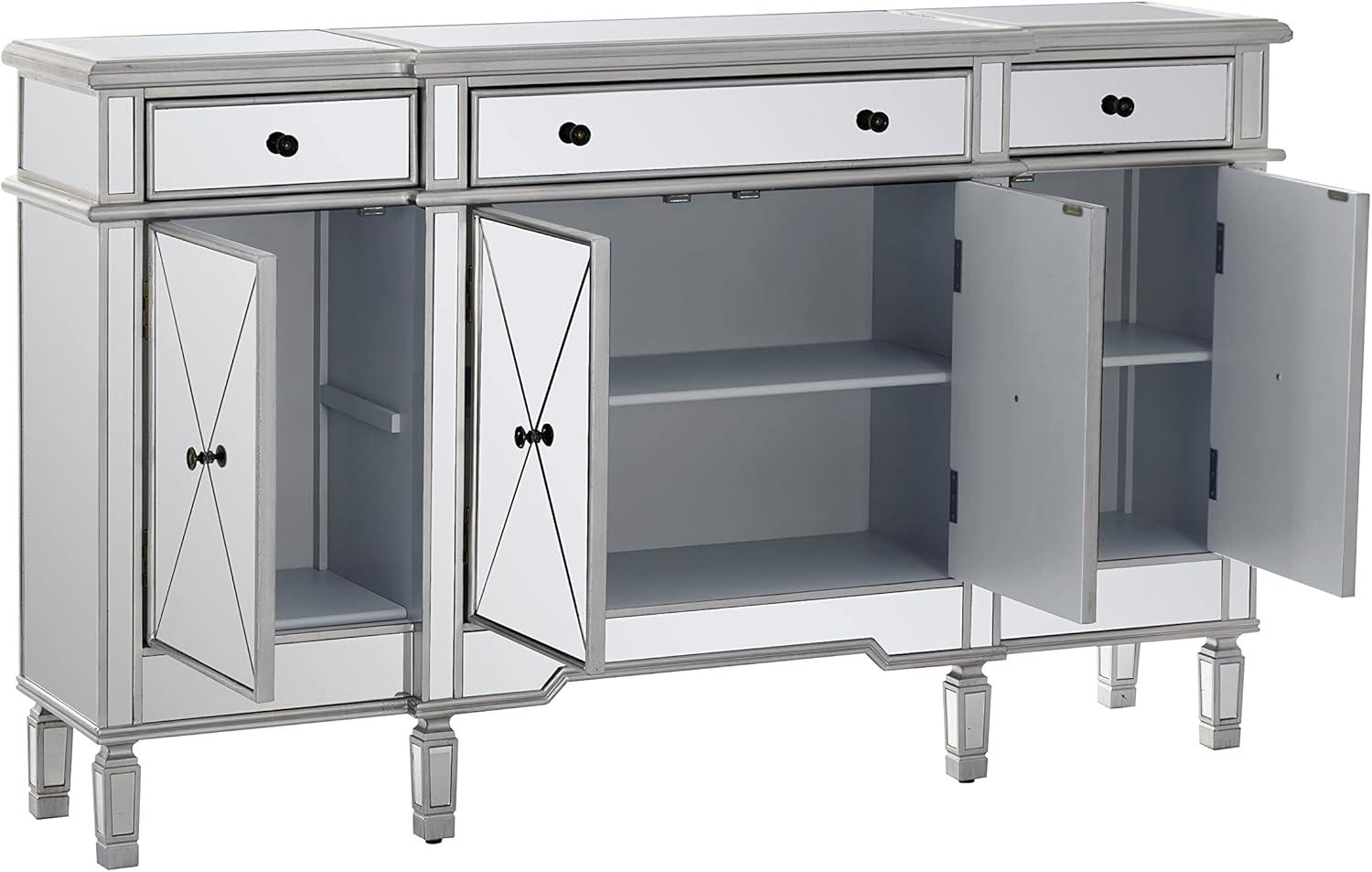 Mirrored Finish Glass TV Stand with 3-Drawers 4 Doors Cabinet for Living Room