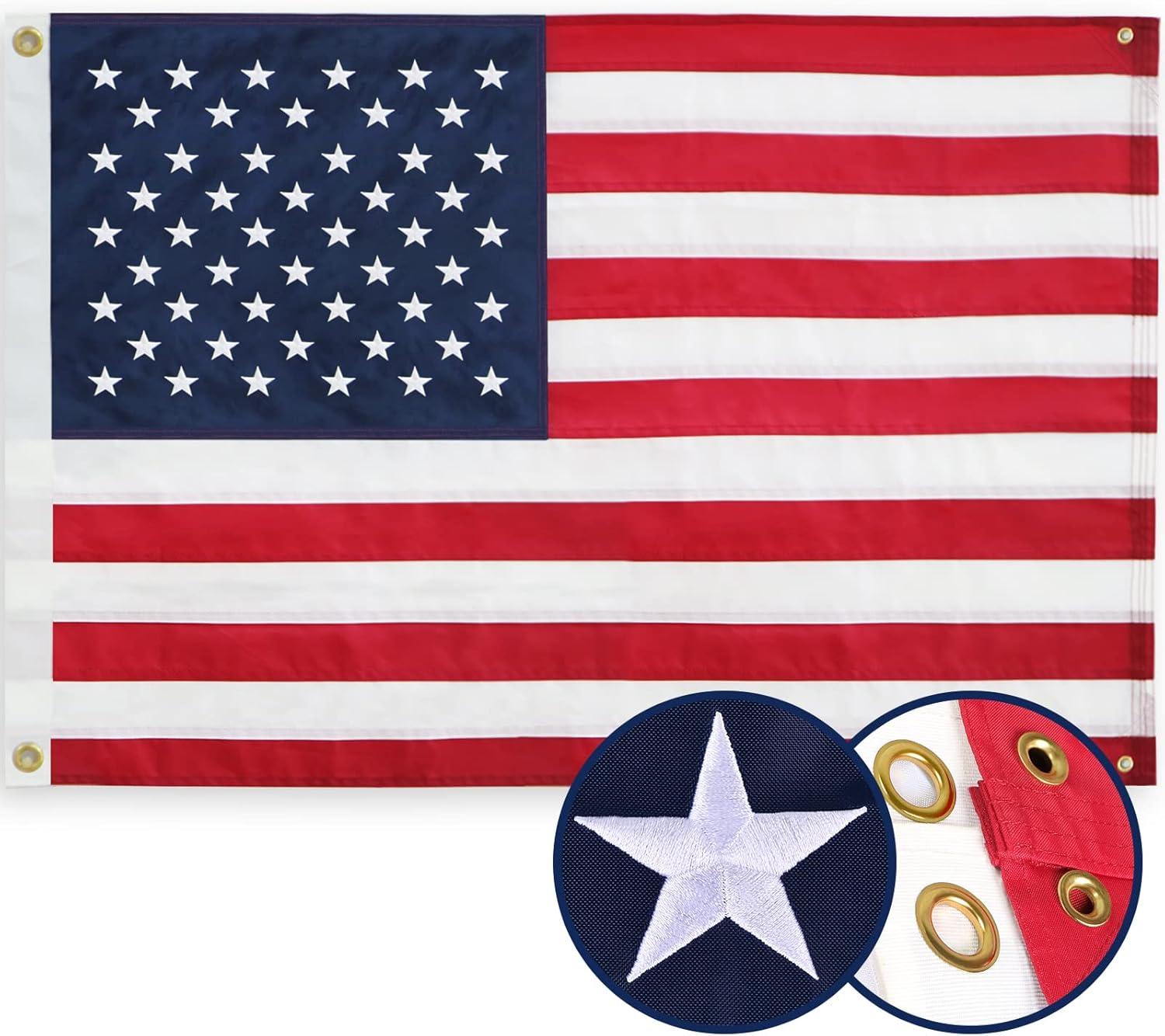 American flag USA flag 3x5FT-Embroidered Stars Flag Double Stitched Sewn Stripes Outdoors Indoors Heavy Duty flag Brass Grommets Banner