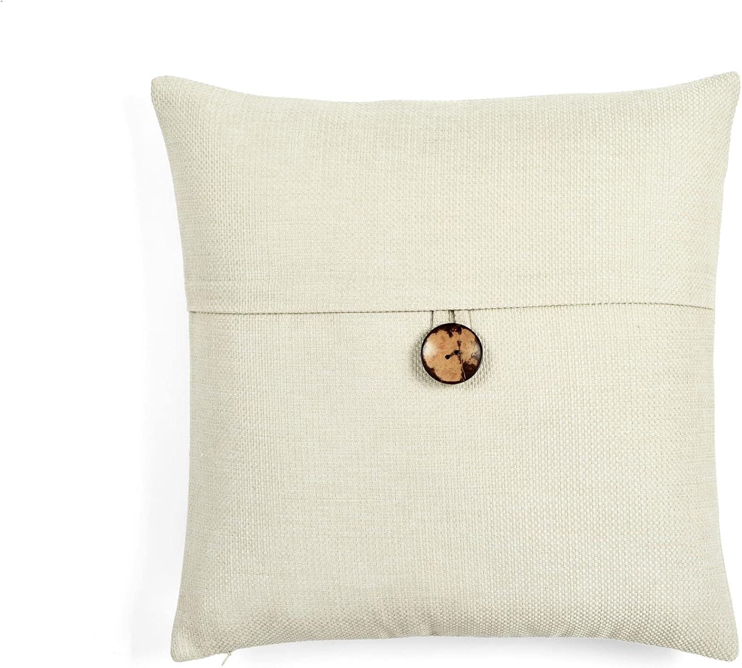 Farmhouse Ivory Woven Button Detail Polyester Throw Pillow Cover - 20" x 20"