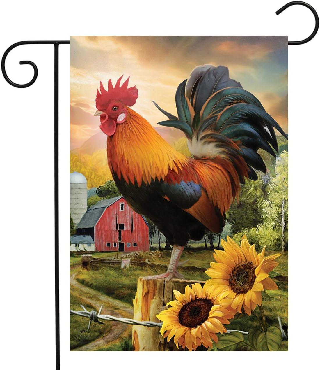 Fancy Rooster Summer Garden Flag Dawn Farm Barn 18" x 12.5" Briarwood Lane