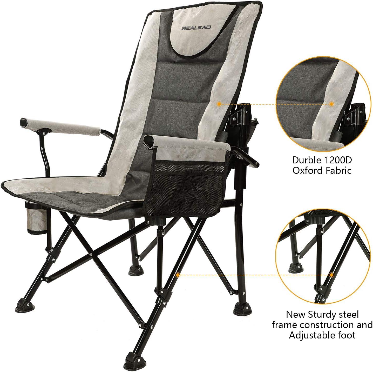 Adjustable Gray and Black Ergonomic Camping Chair with Armrests