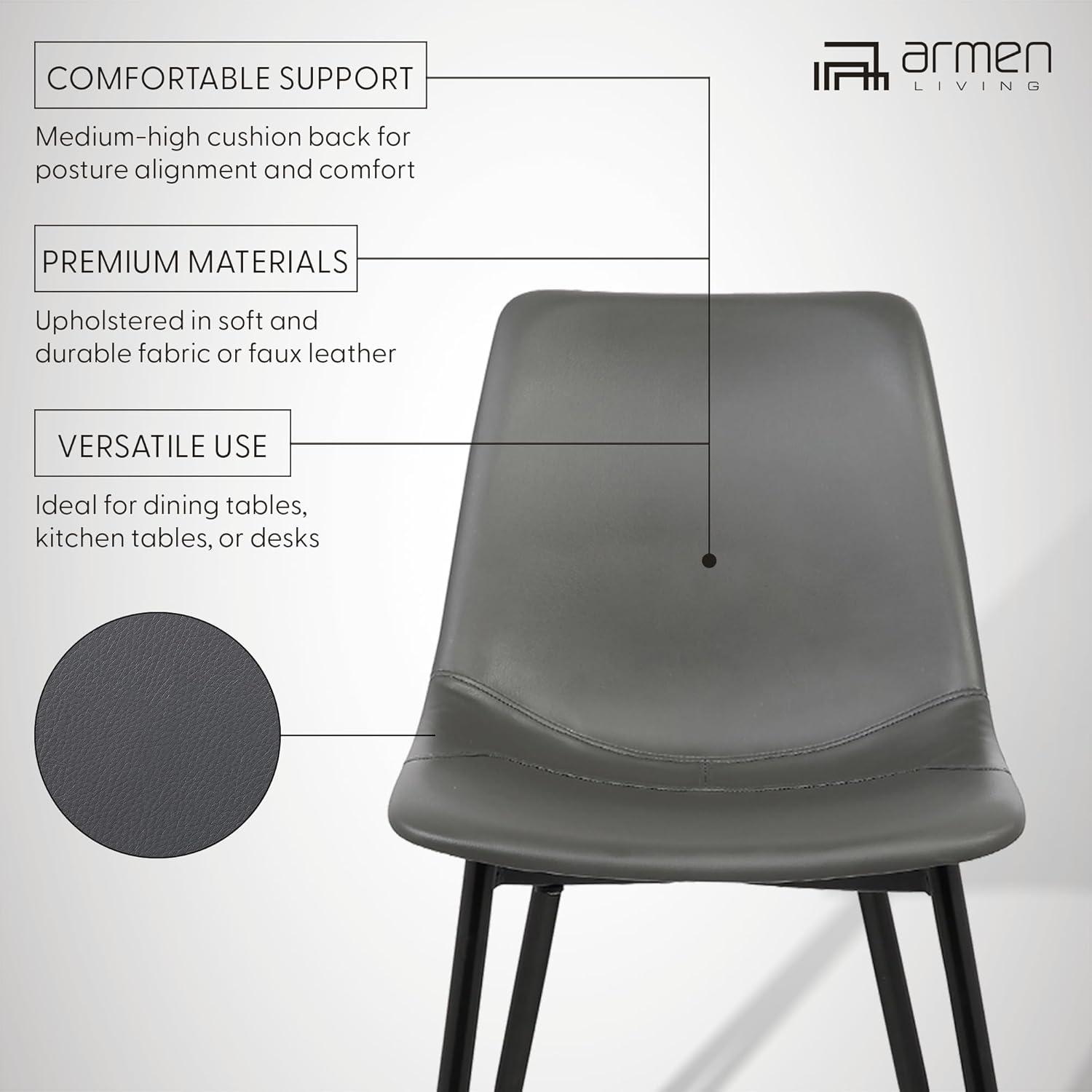 Monte Contemporary Dining Chair Faux Leather with Black Powder Coated Metal Legs - Armen Living