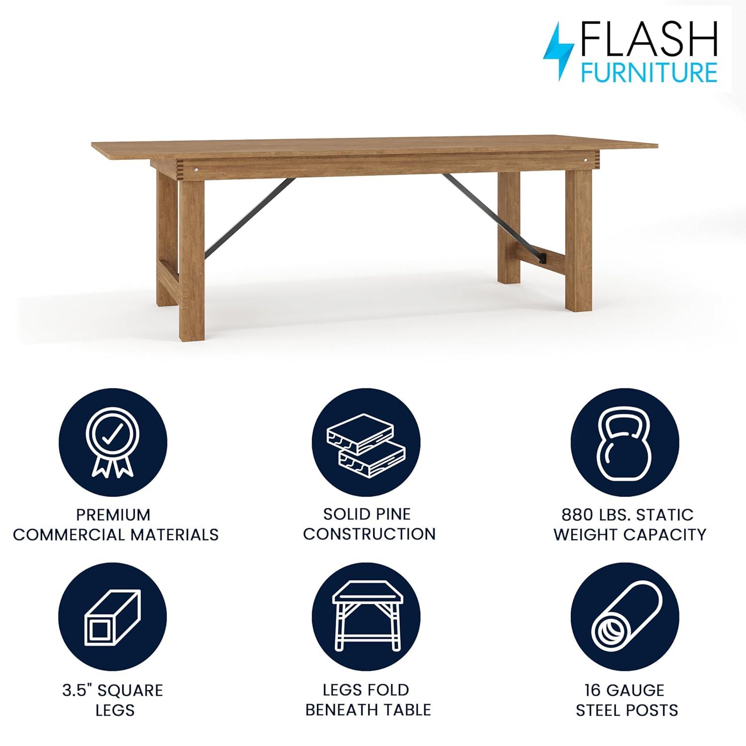 Flash Furniture Hercules Series 8' x 40" Rectangular Rustic Solid Pine Folding Dining Table