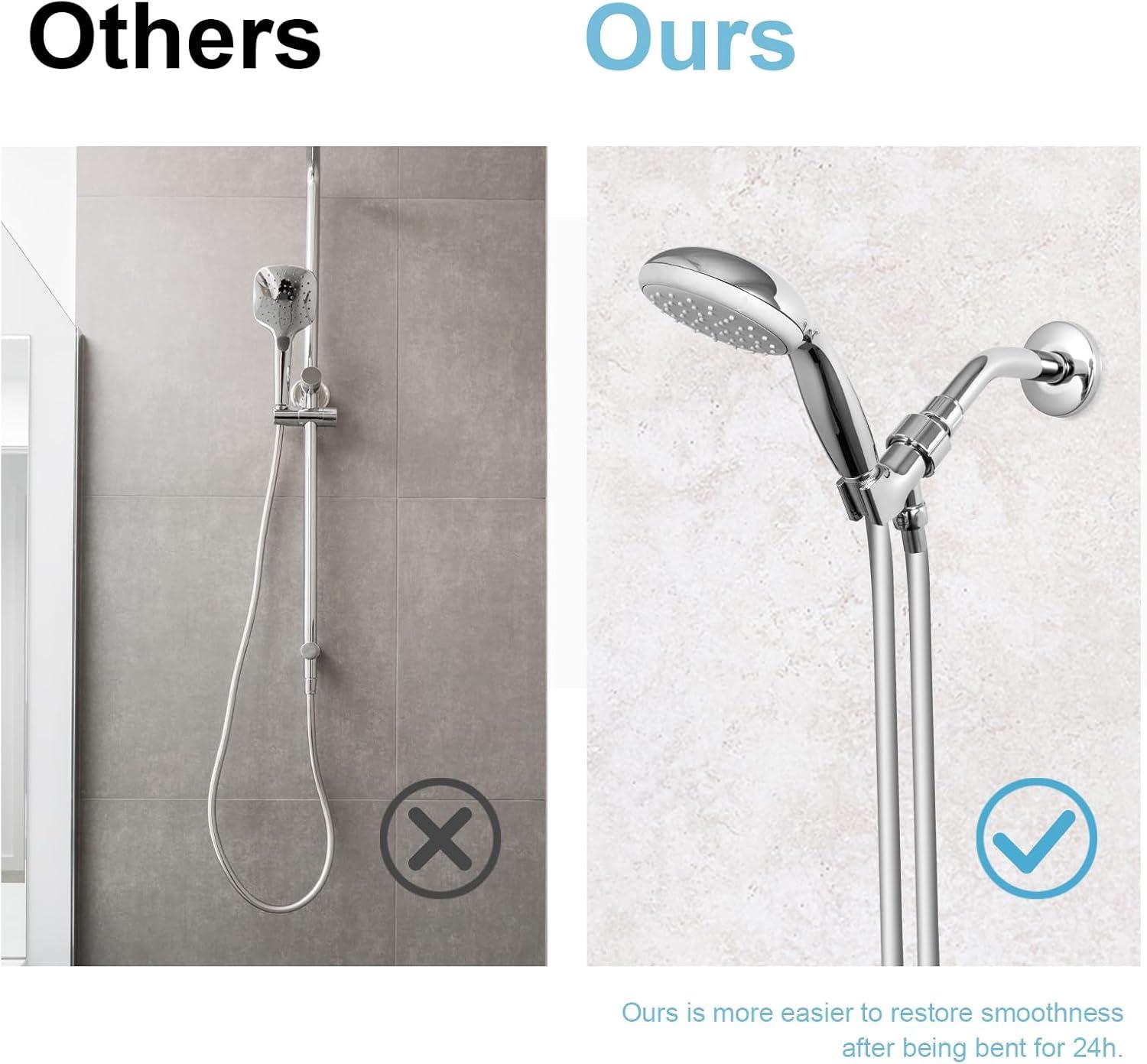 OFFO Ultra-Flex Shower Hose, Premium RV PVC Handheld Shower Head Hose Flex Hoses Extension with Brass Insert and Nut for Bathing Pet Bathing, 60 in Silver Gray