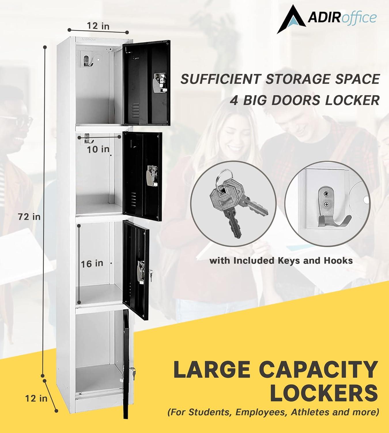 AdirOffice 12'' Wide Steel 4-Tier School and Gym Locker