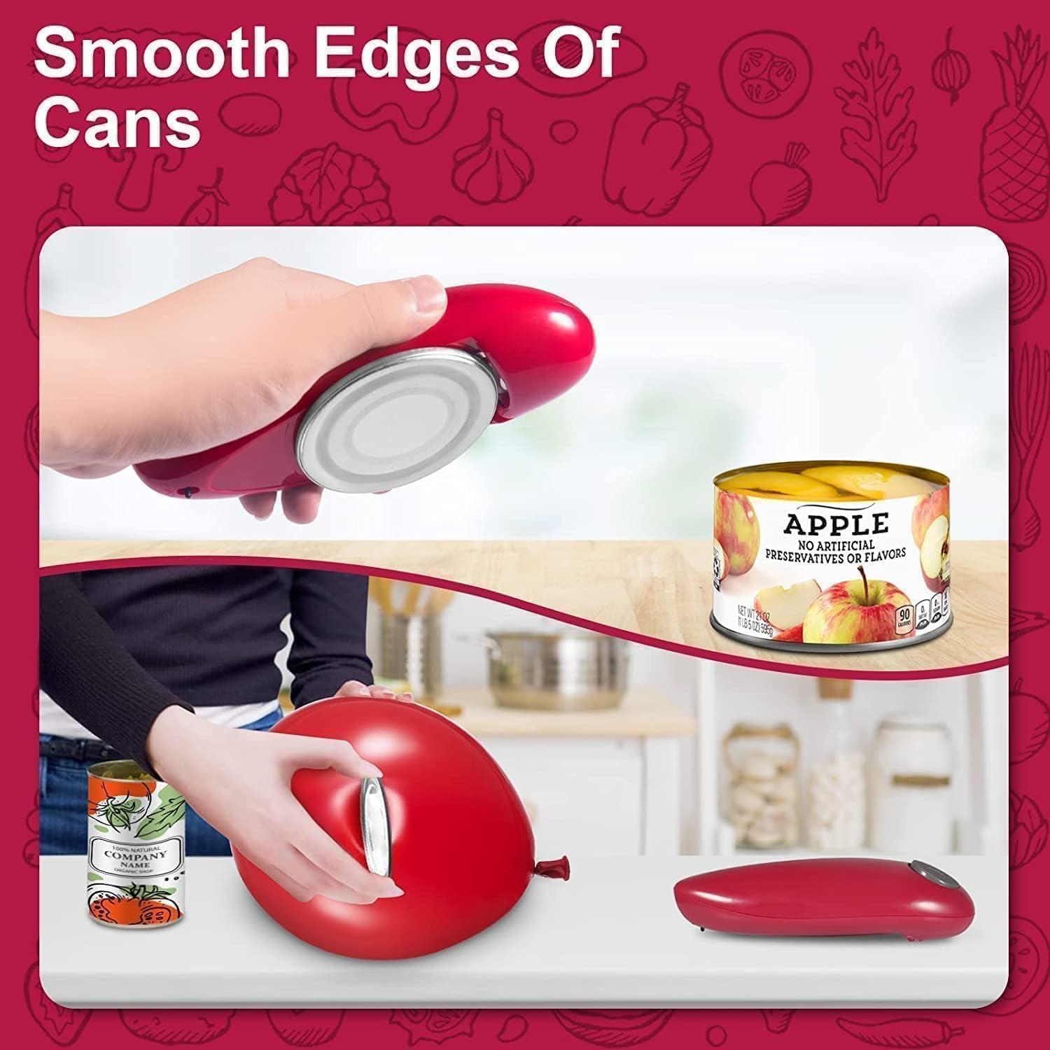 Red Handheld Electric Can Opener with Smooth Edges