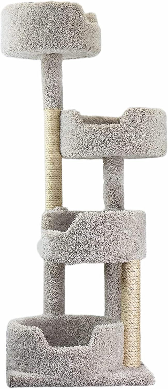 Gray Multi-Level Cat Tower with Sisal Rope and Carpet