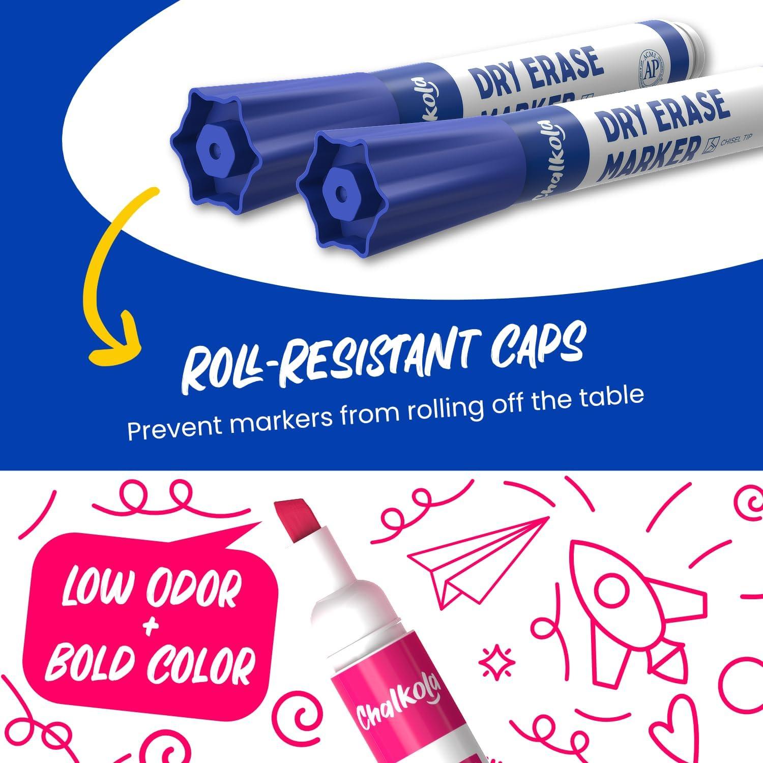 Chalkola Bulk Dry Erase Markers for Classroom (120 Pack, 12 Vibrant Colors) | Erasable, Low Odor, Chisel Tip WhiteBoard Markers, Dry Erase Pens for Kids, Teachers - Office, Home, School Supplies