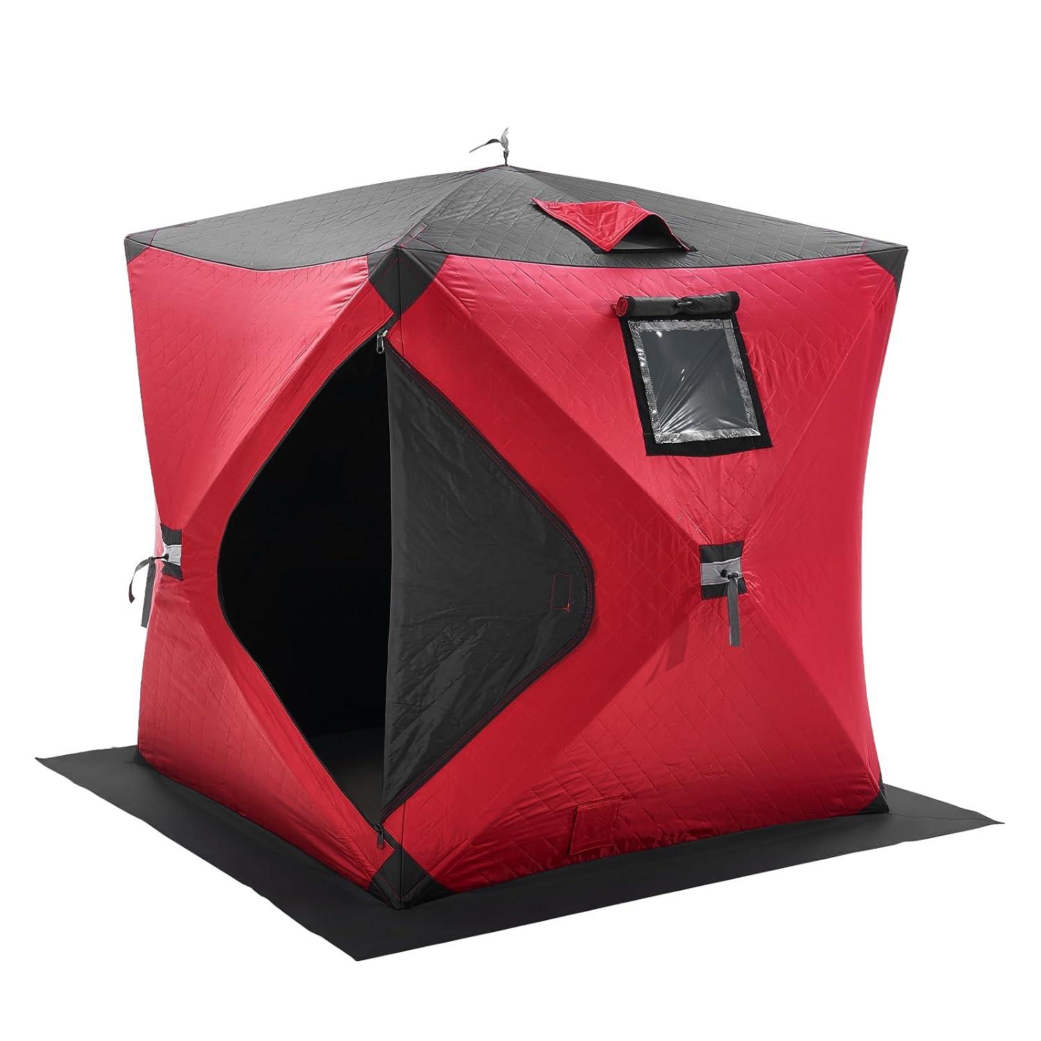 Red Pop-Up 2-Person Insulated Ice Fishing Tent with Carry Bag
