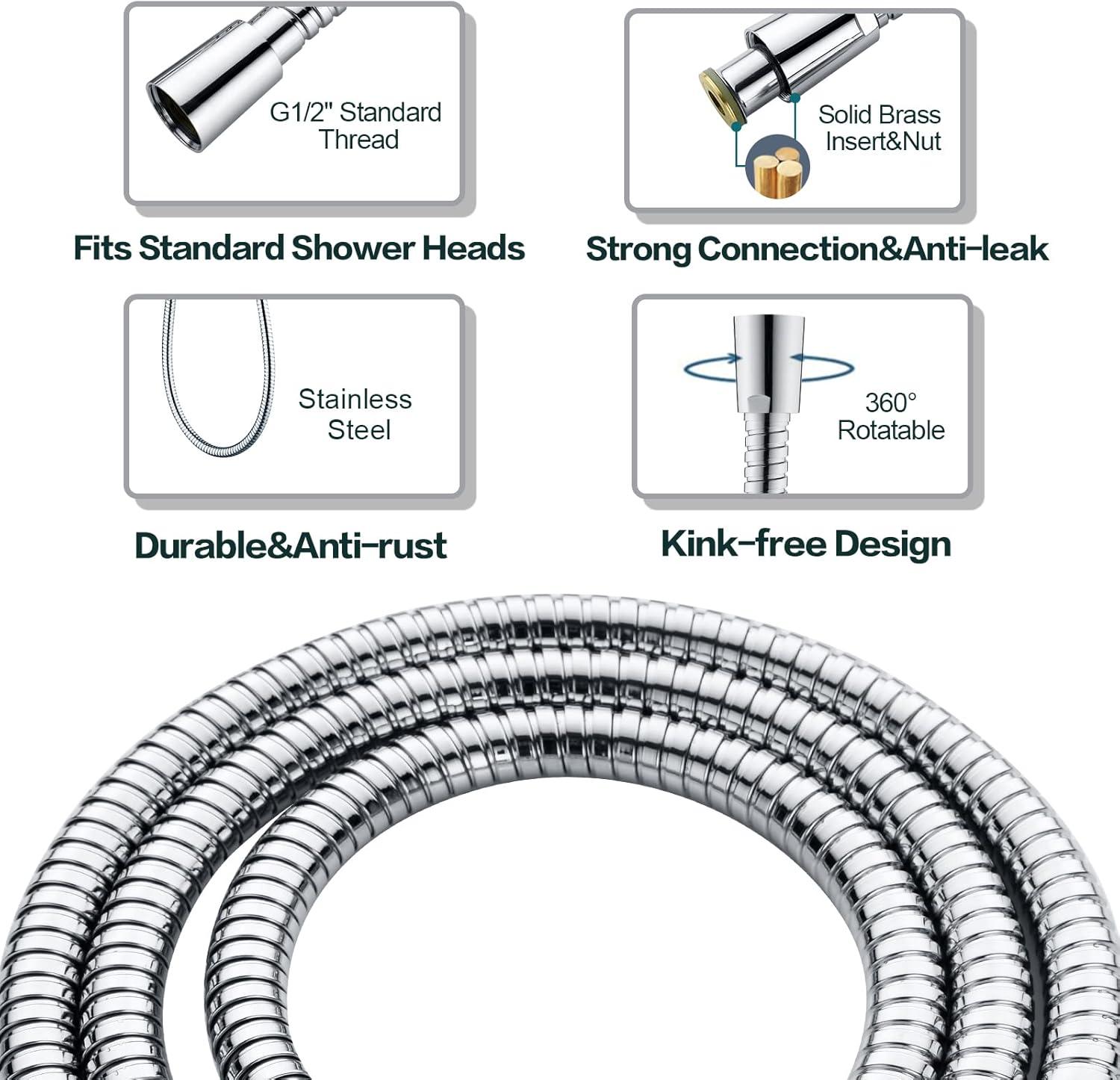 BRIGHT SHOWERS 5 Spray Settings Handheld Shower Head Kit, High Pressure Handheld Rain Shower with 60 Inch Long Stainless Steel Shower Hose and Adjustable Wall Bracket, Chrome