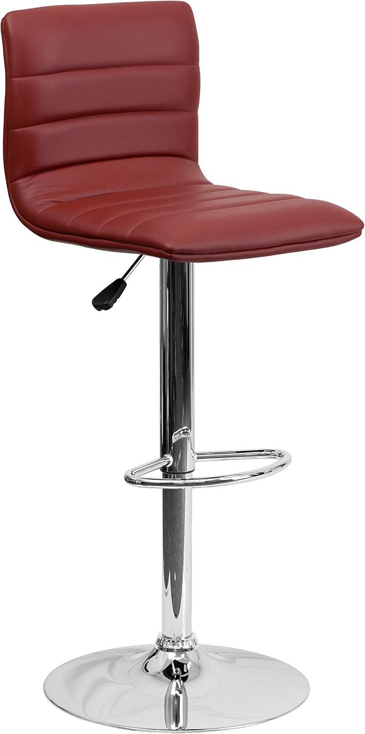 Burgundy Vinyl Adjustable Swivel Barstool with Chrome Base