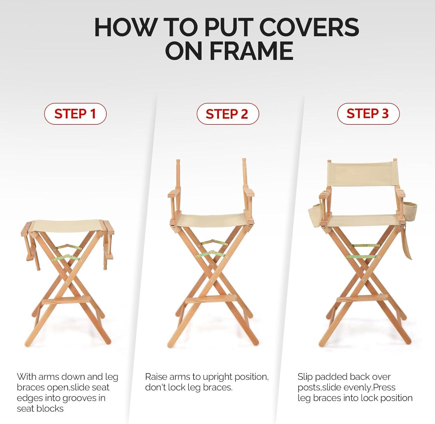 OmySalon Professional Folding Makeup Artist Chair - 31" Tall Heavy Duty Director Chair for Studio & On-The-Go Use | 250lbs Capacity, Apricot Canvas with Storage Bags, Footrest & Solid Hardwood Frame