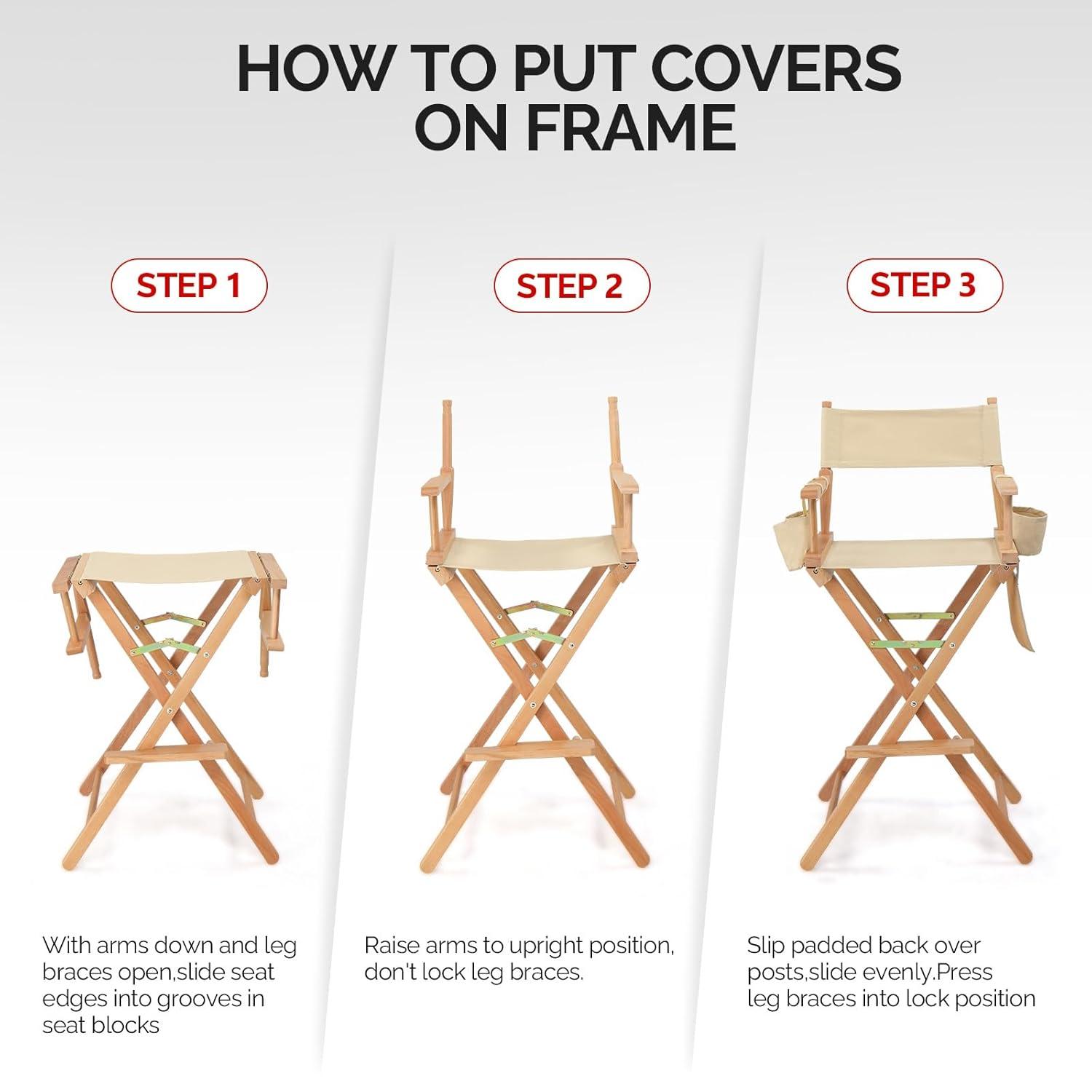 OmySalon Professional Folding Makeup Artist Chair - 31" Tall Heavy Duty Director Chair for Studio & On-The-Go Use | 250lbs Capacity, Apricot Canvas with Storage Bags, Footrest & Solid Hardwood Frame