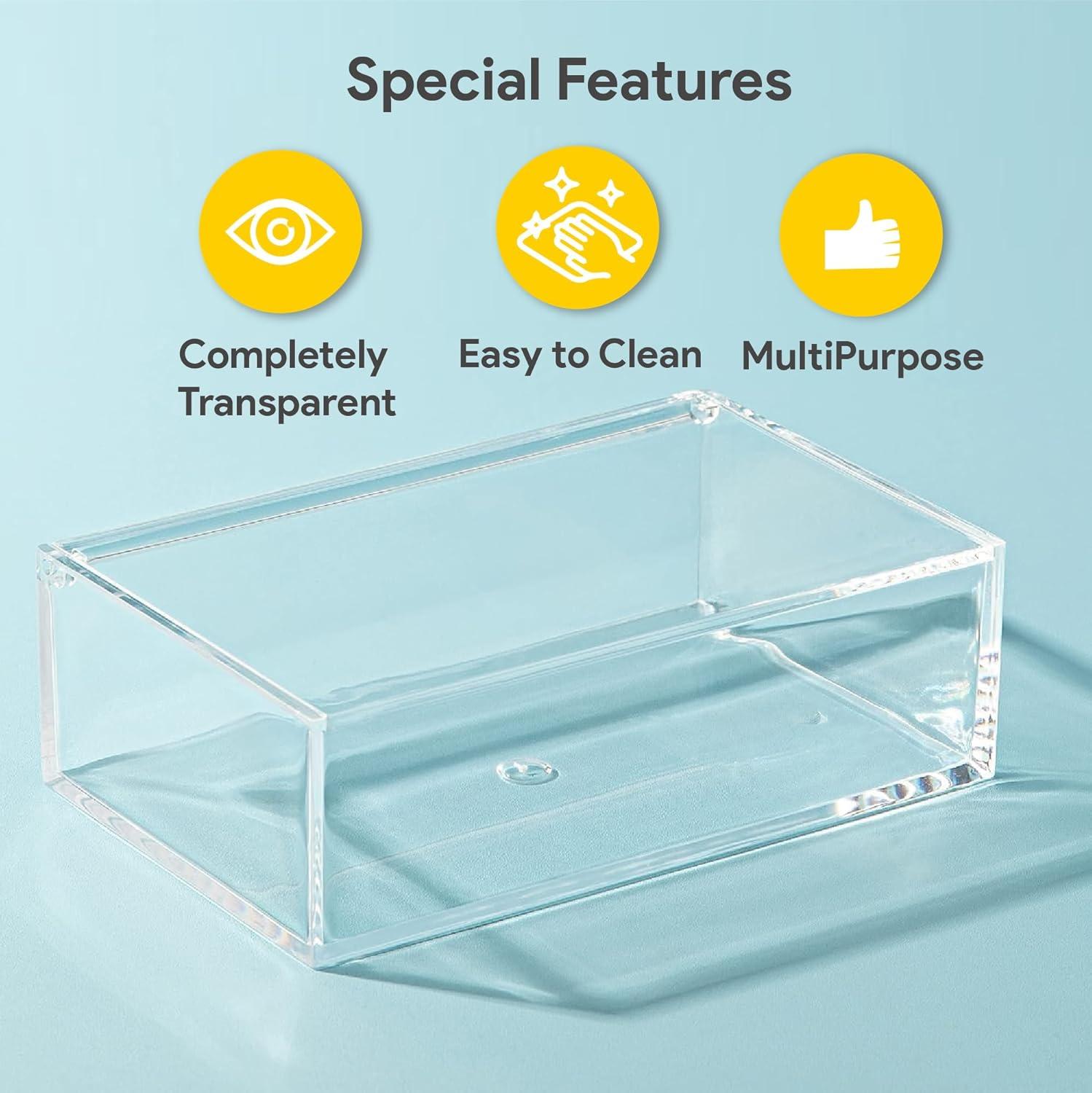 Hammont Rectangle Acrylic Box - Shelf Organizer Bins - Clear Storage Containers - Candy Party Favors | Bathroom Storage | Makeup Cosmetic Organization | 7.5"x3.75"x2" (4 Pack)